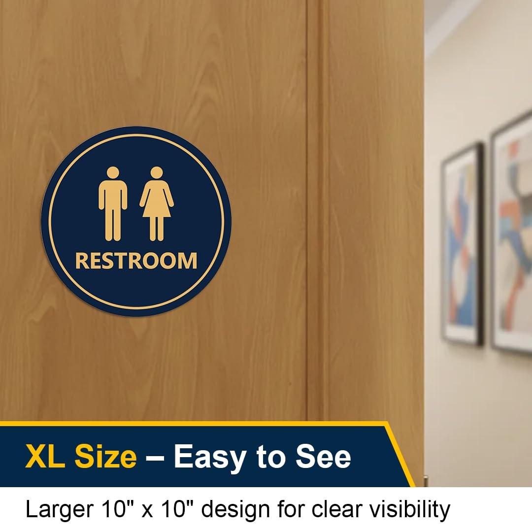 Small Circle Unisex Restroom Sign Brushed Gold Commercial Bathroom Door Marker