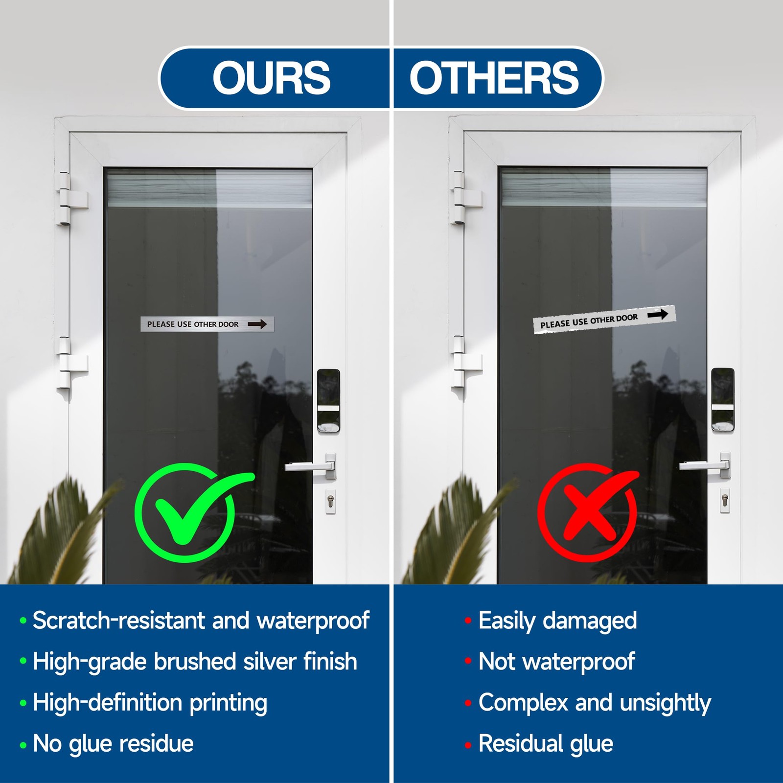 2Pack Use Other Door Sign，Self-Adhesive Weatherproof Black Silver Vinyl Pleas…