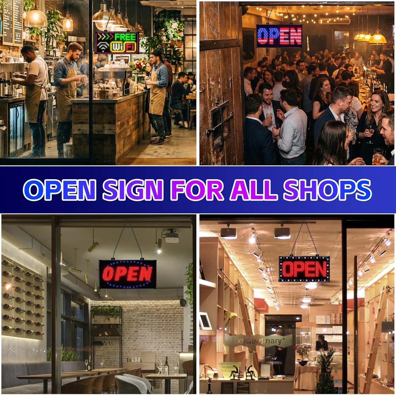 Multicolor Dual Row LED Open Sign 13&Prime;x8&Prime; – Eye-Catching Business Display
