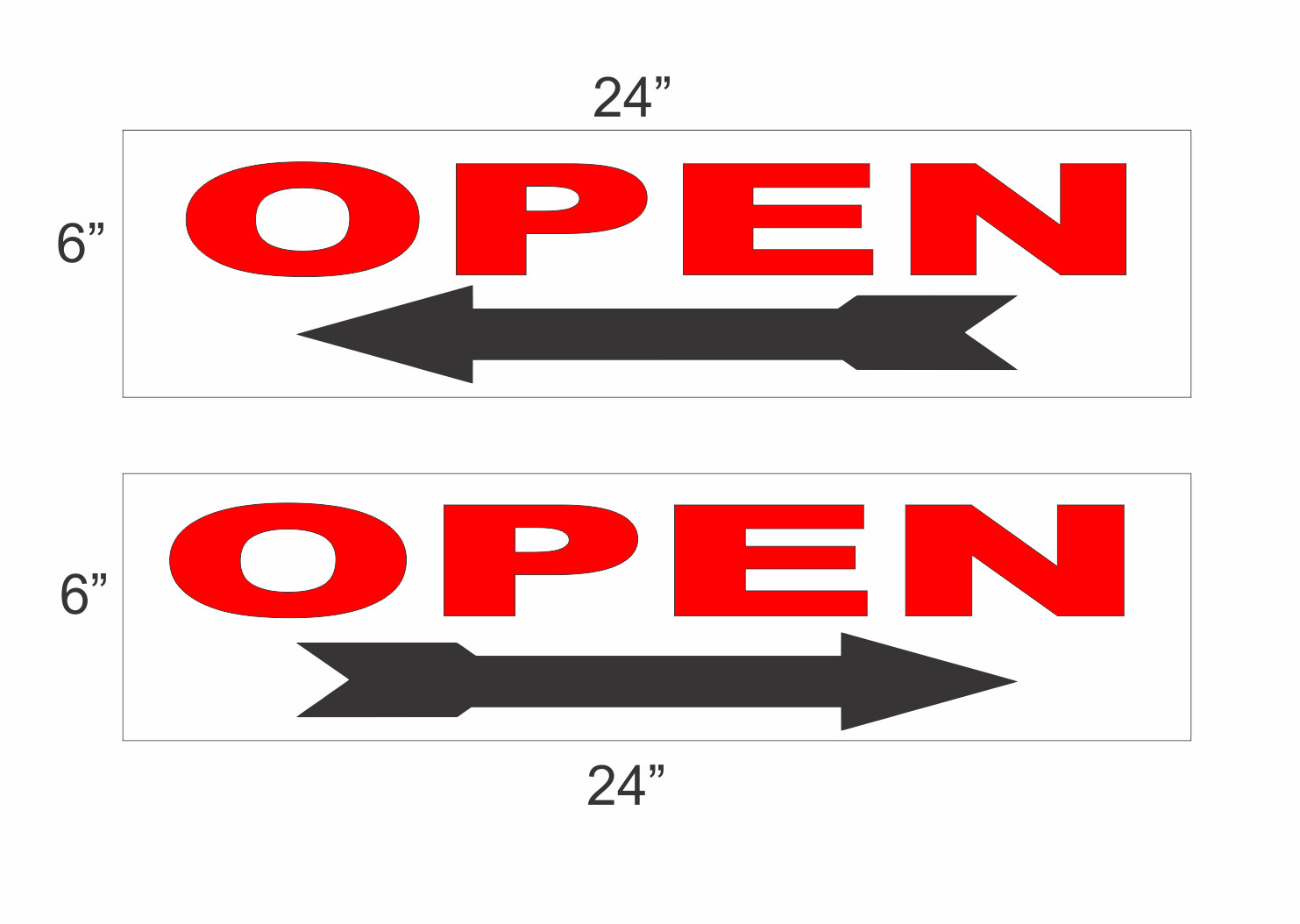 OPEN with Arrow 6&Prime;x24&Prime; RIDER SIGNS Red & Black Buy 1 Get 1 FREE 2 Sided Plastic
