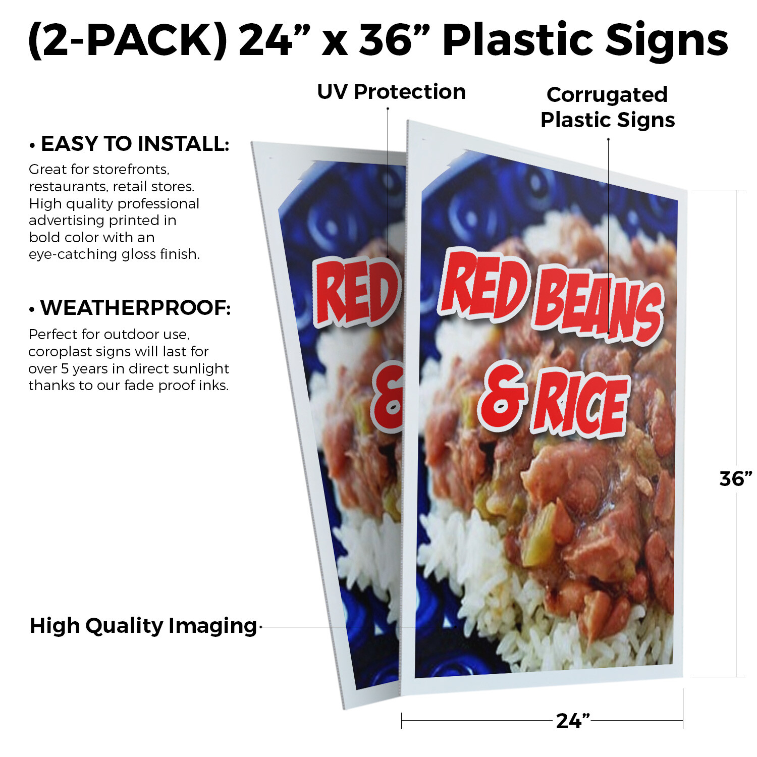 Red Beans & Rice 24&Prime; x 36&Prime; 2 Pack Of Store Sign Plastic Or Decal