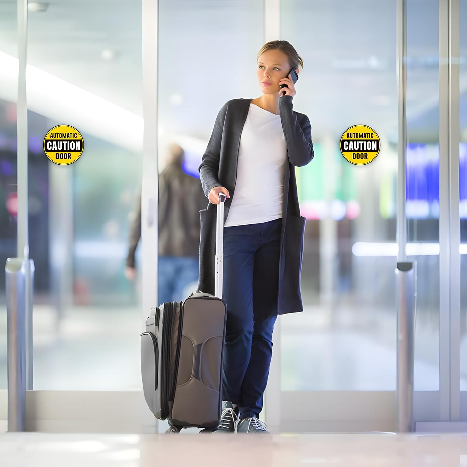 2PCS Caution Automatic Door Signs, Easy Installation Self Adhesive Vinyl Automat