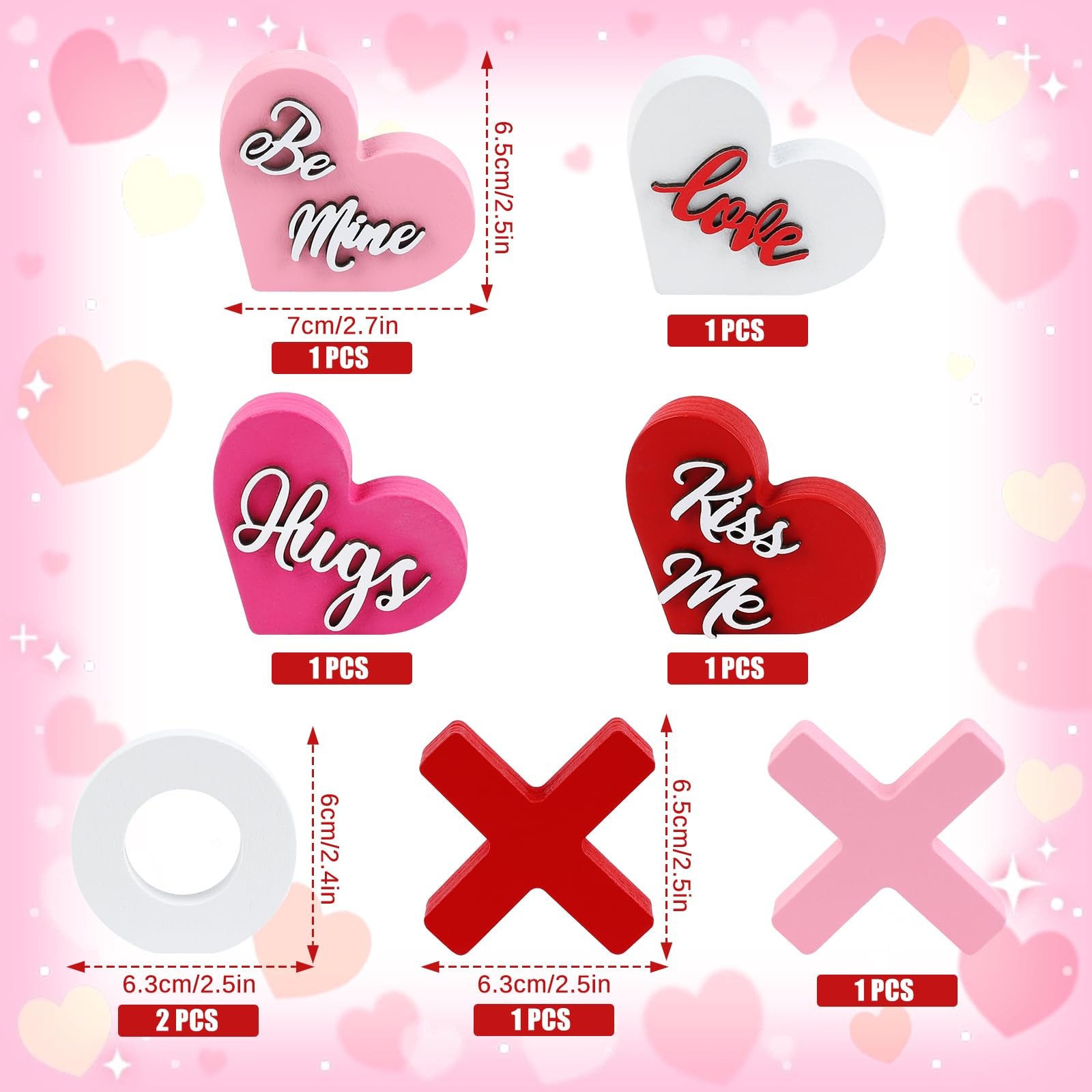 8 PCS Valentines Day Wooden Heart XOXO Table Signs Tiered Tray Decorations