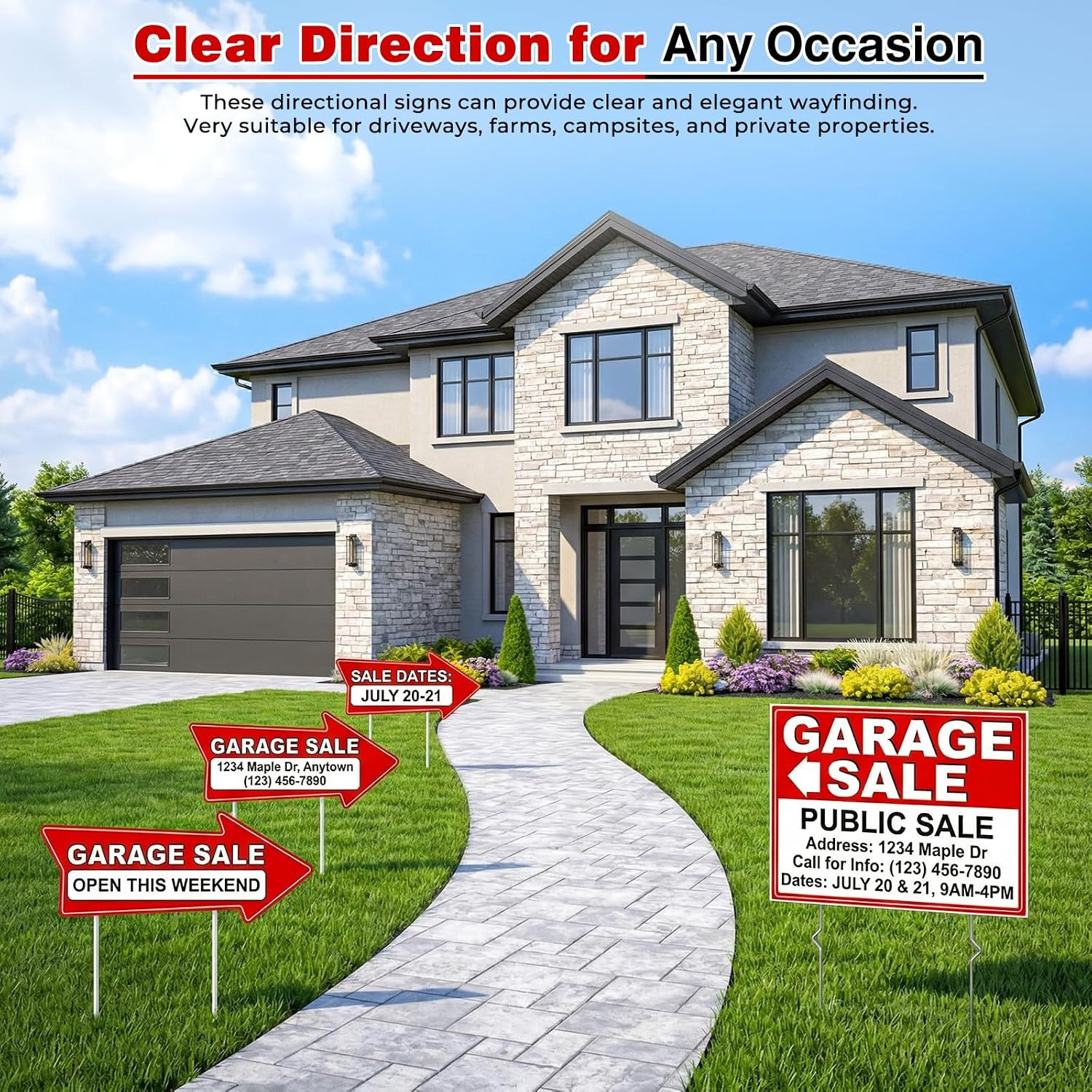 Garage Sale Signs Kit (14Pack)-17×13 Inch Large Garage Sale Sign with Metal Stak