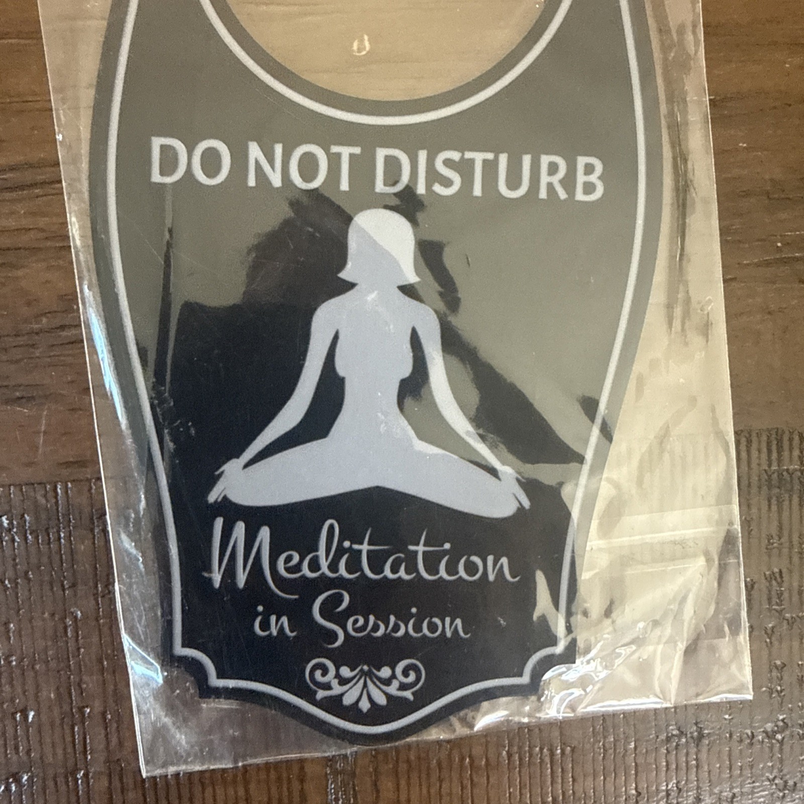 Do Not Disturb Meditation In Session Door Hanger Black Silver 4&Prime; x 8&Prime;