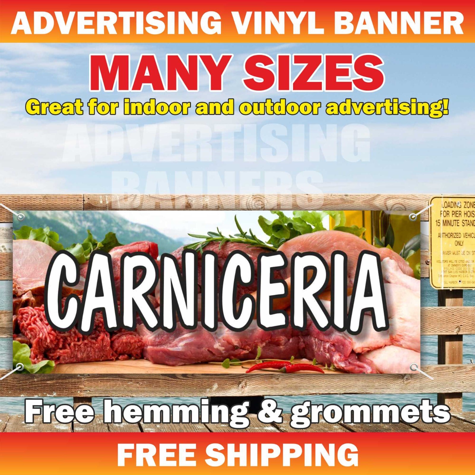CARNICERIA Advertising Banner Vinyl Mesh Sign Butcher Steak Beef FRESH MEATS