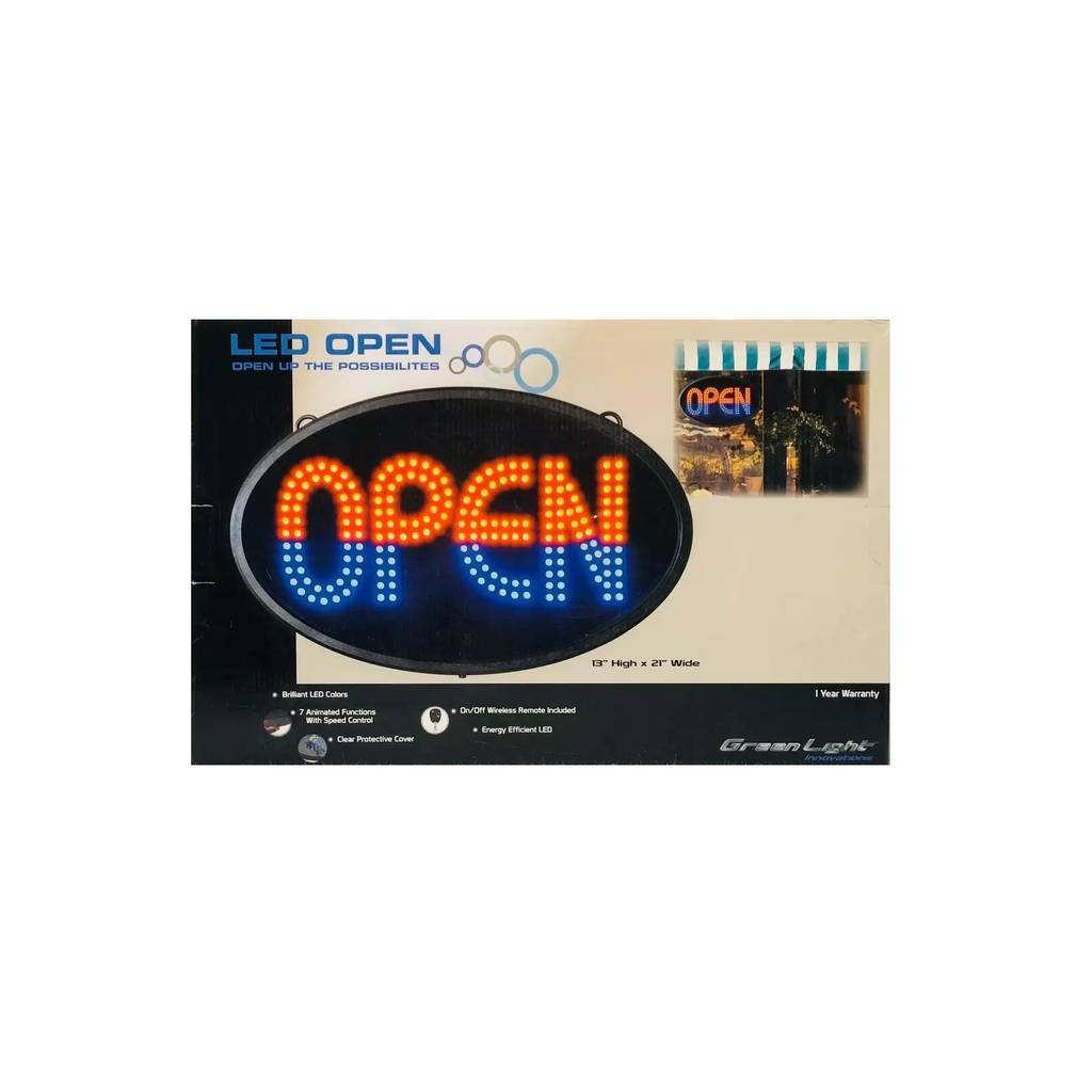 NEW GREEN LIGHT INNOVATIONS 13&Prime; x 21&Prime; ANIMATED LED OPEN STORE WINDOW SIGN