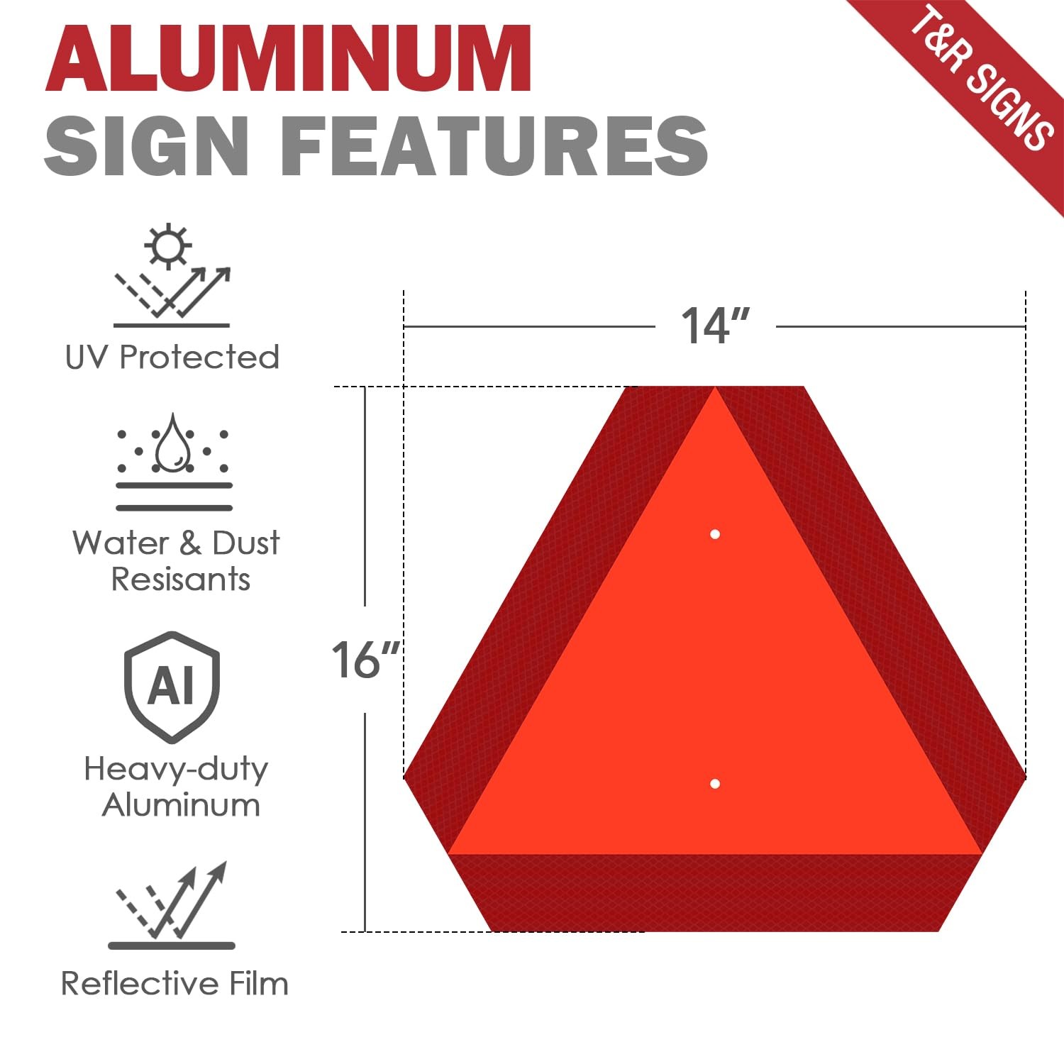 Metal Slow Moving Vehicle Sign, Safety Triangle Sign – 14 x16 Inches – Reflec…