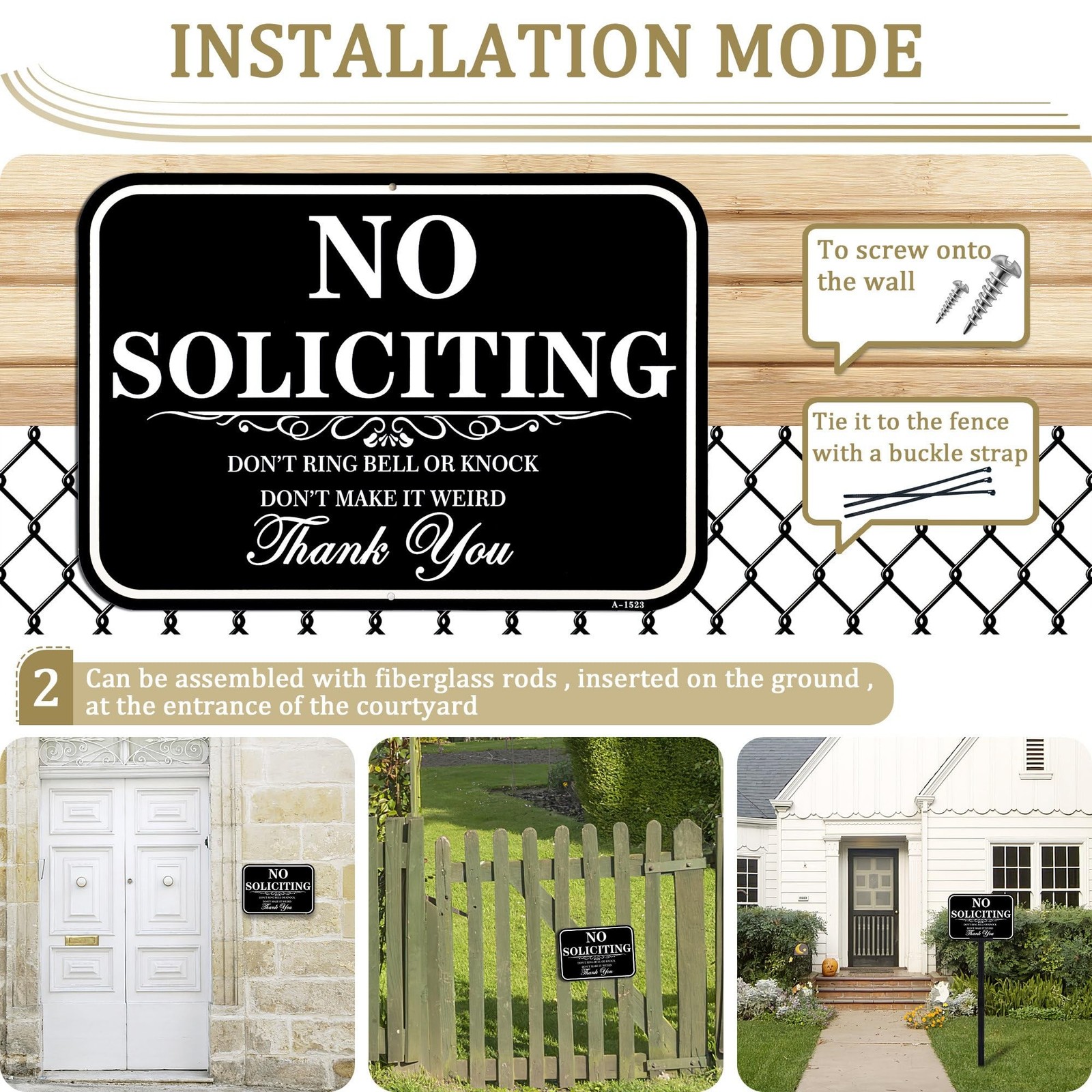 Large No Soliciting Sign With Stake, 14×10 Inch/37 Inch Long Adjustable Heigh…