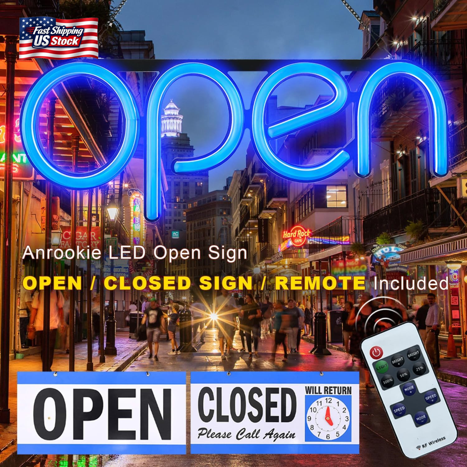 LED Open Sign,16X6 Inch Open Sign for Business,With Multiple Flashing Modes, Ide