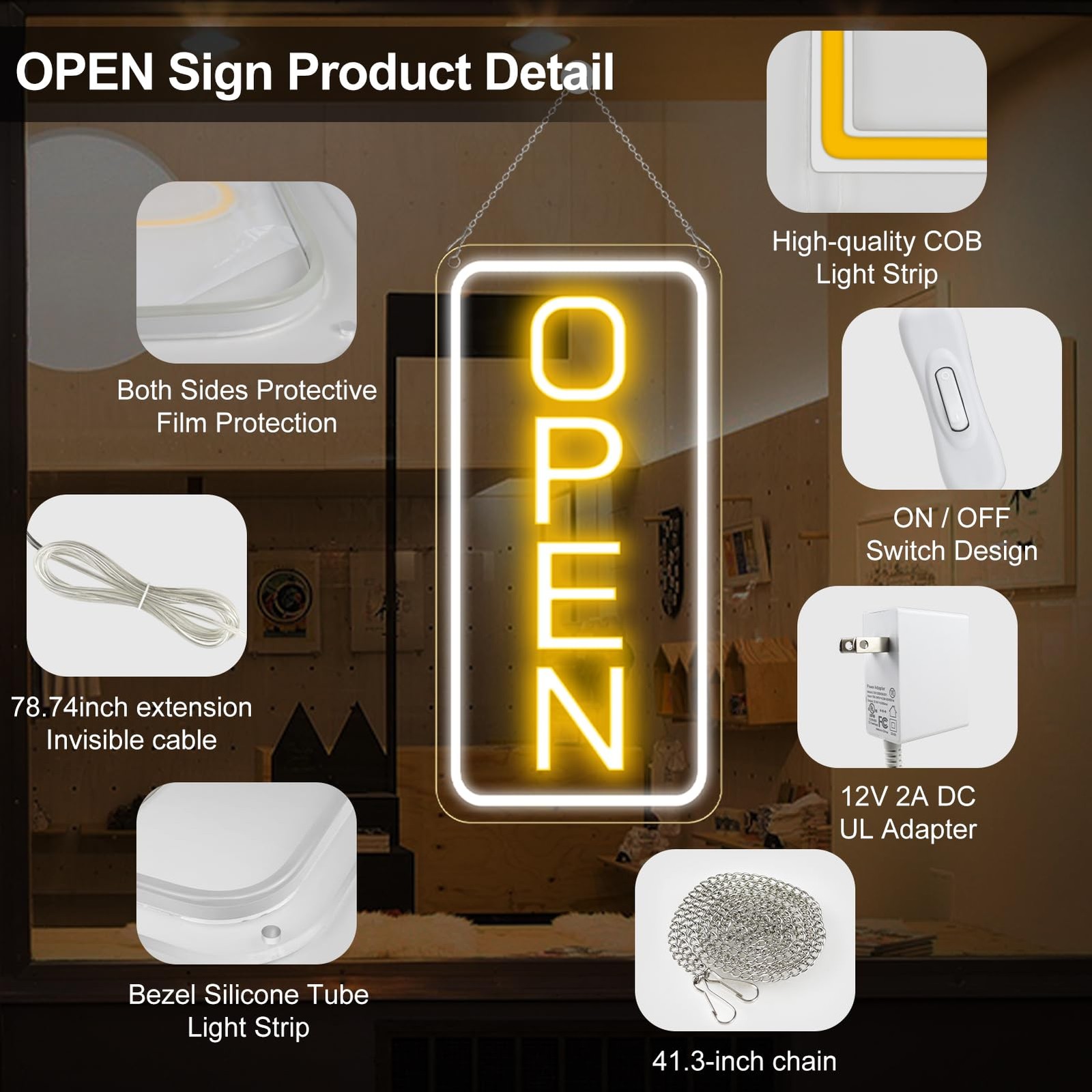 22.8&Prime;x11.8&Prime; Large LED Open Sign for Business Bar Retail Shop Light Ultra Bright