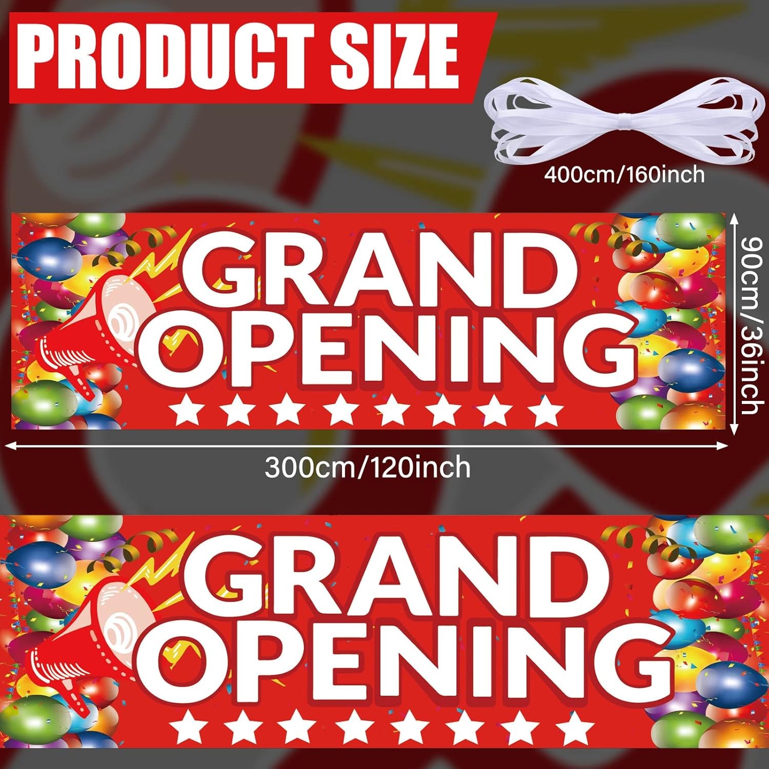 Grand Opening Banner, 3 x 10 ft New Store Grand Opening Sign and Rope