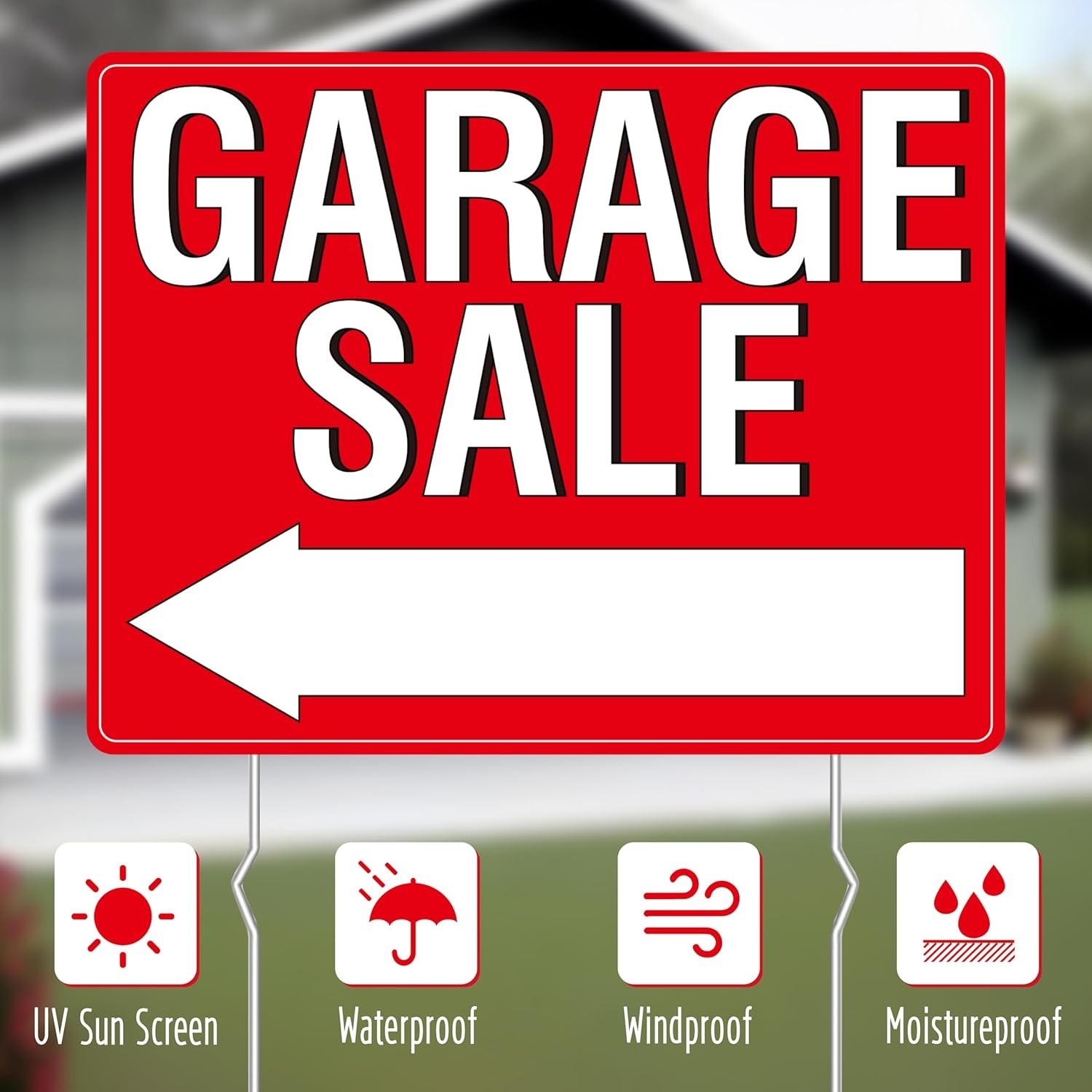Garage Sale Sign, 3PCS Double Sided Yard Sale Signs with 6 Metal Stakes & 960…