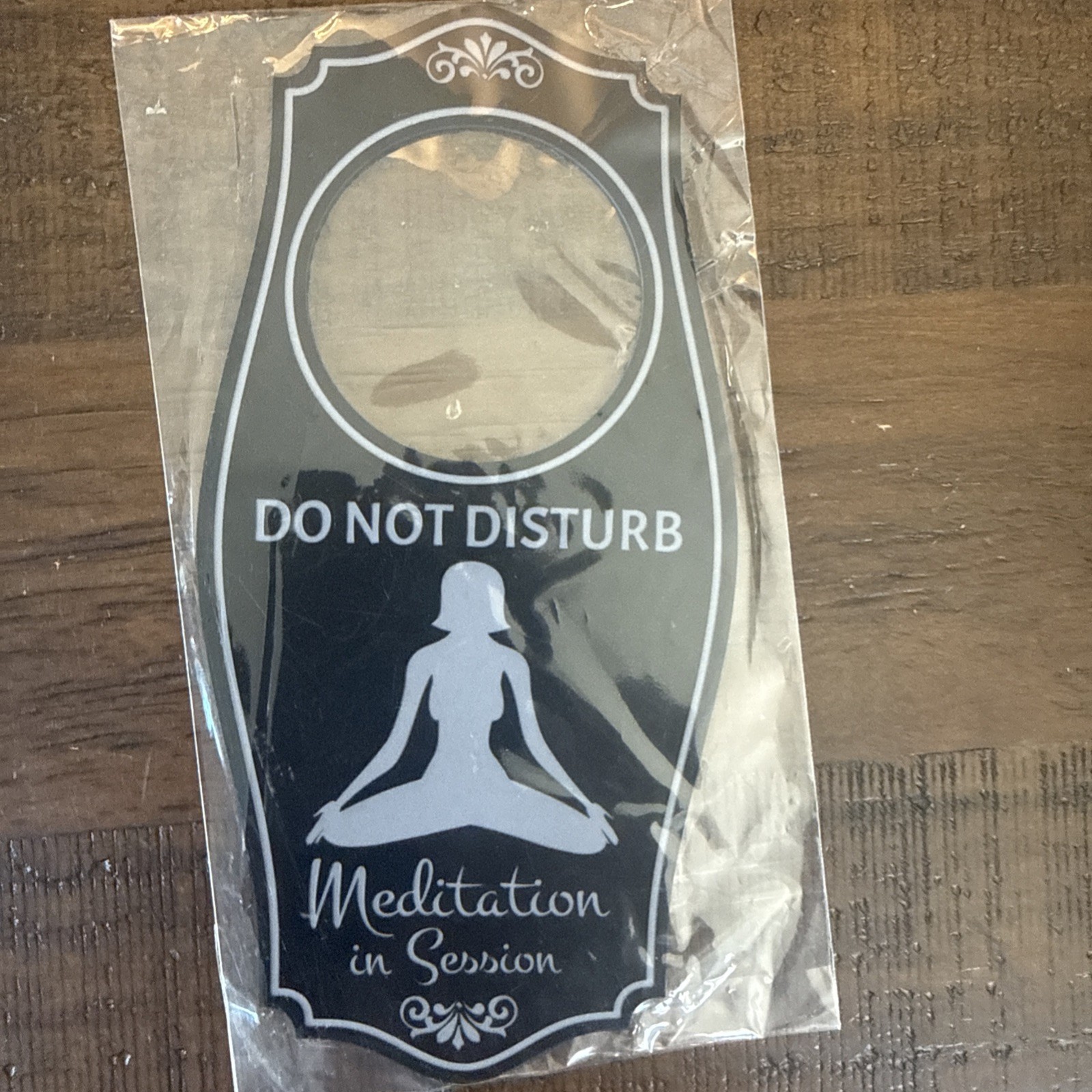 Do Not Disturb Meditation In Session Door Hanger Black Silver 4&Prime; x 8&Prime;