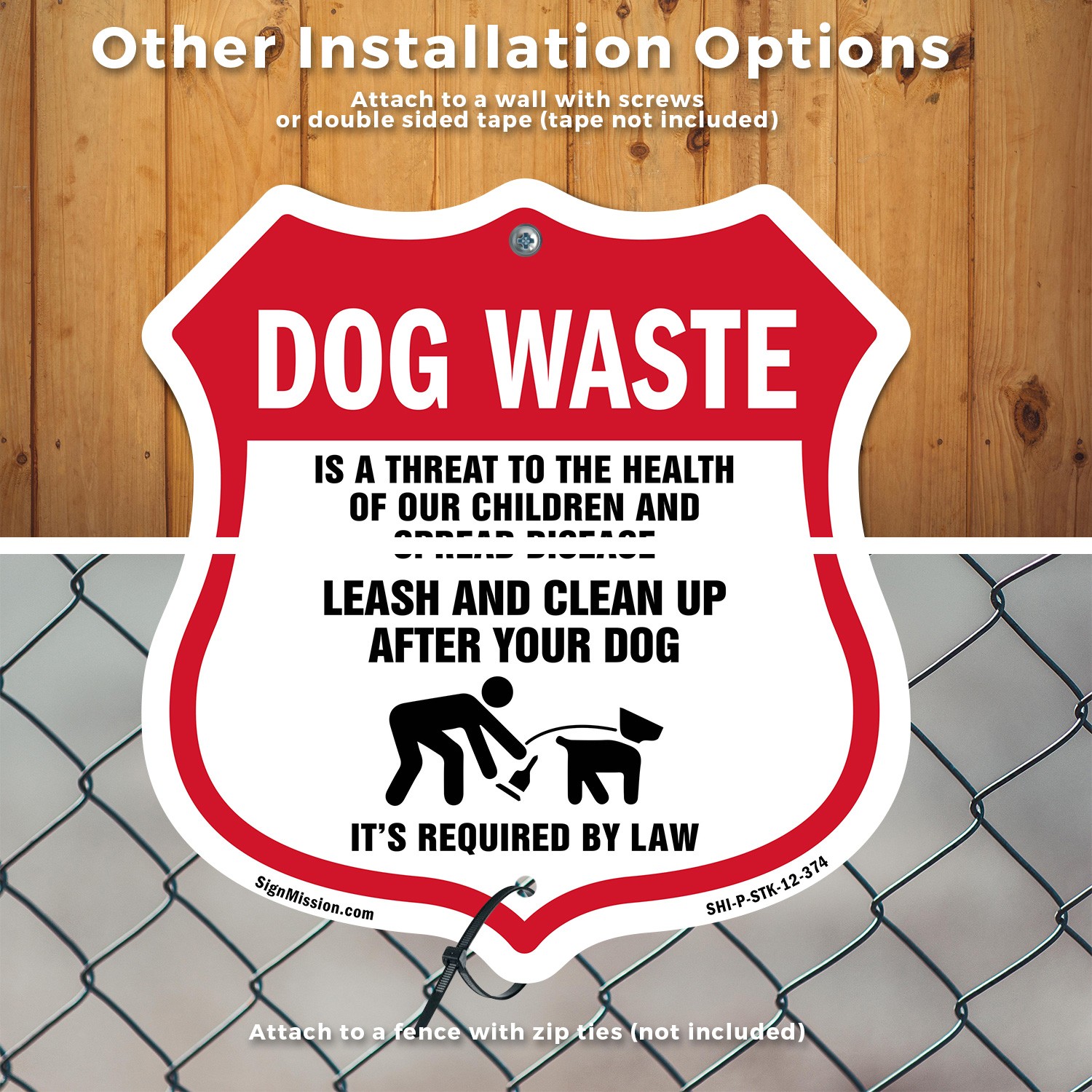 Dog Poop Shield Sign Dog Waste Is A Threat To The Health Shield Sign With Stake