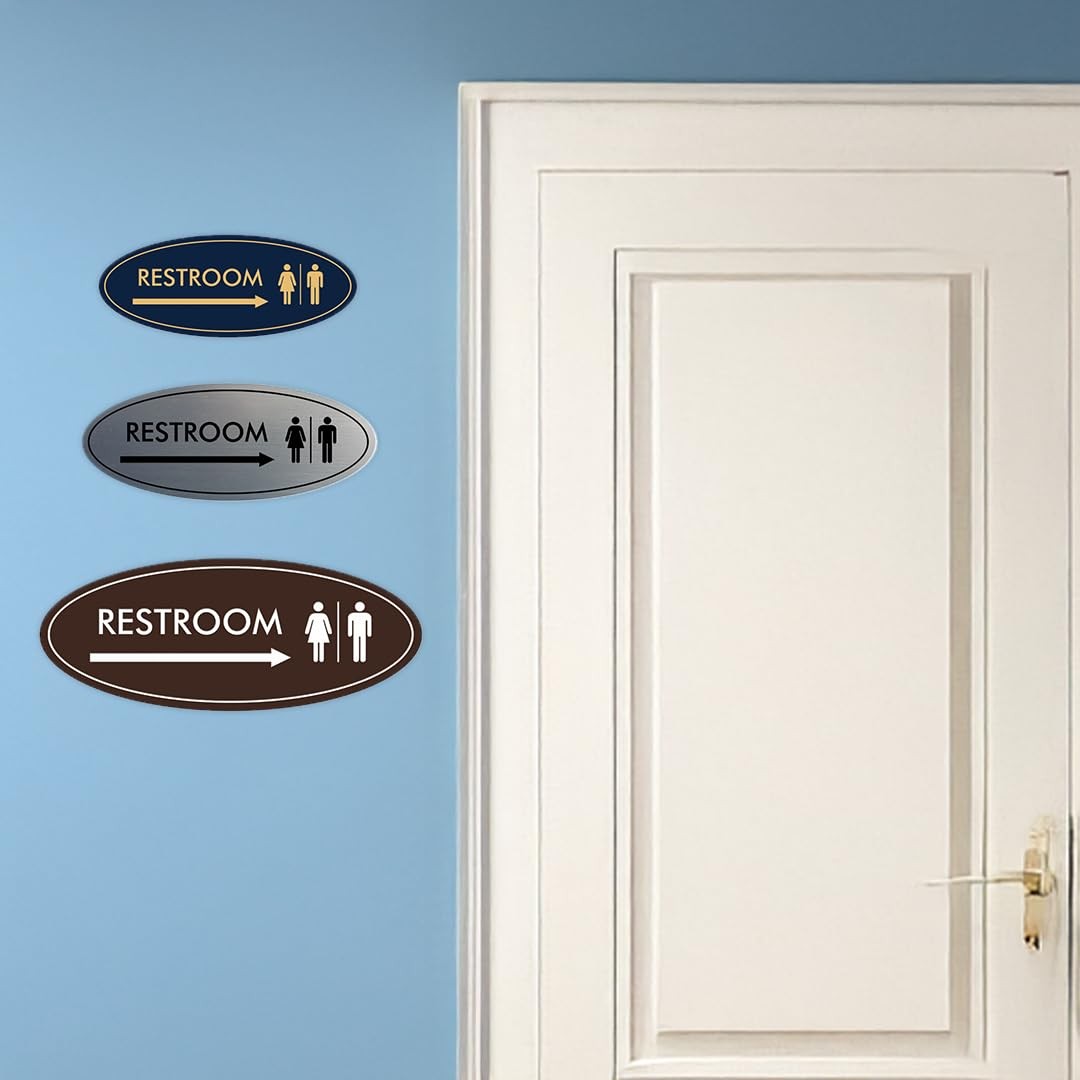Oval Restroom Right Arrow Sign Black Medium 1 Pack Business Office Door Decor