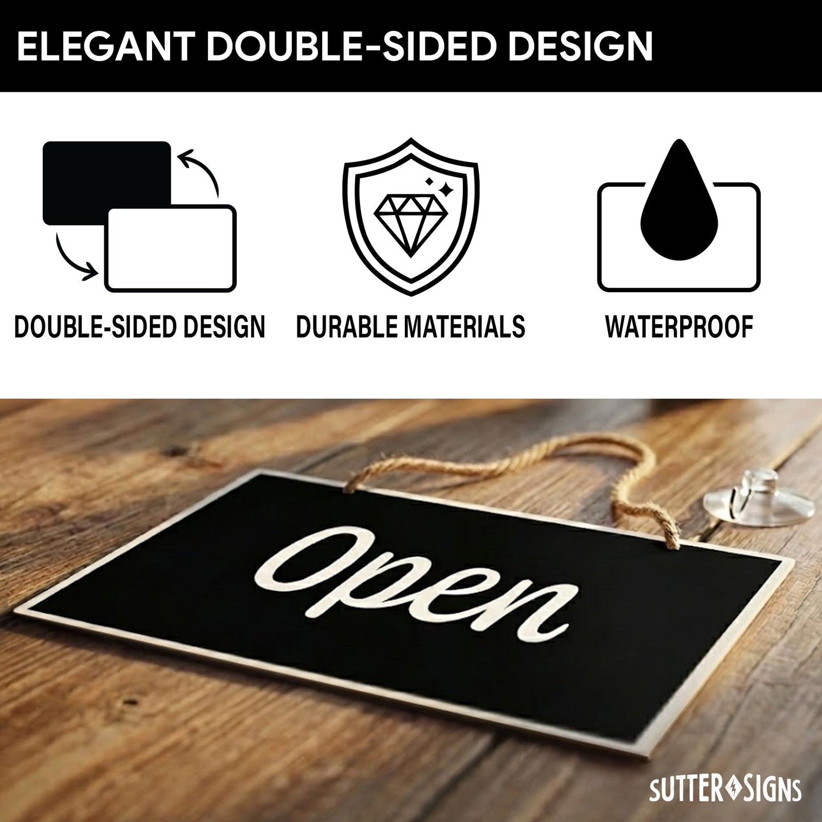 Open Closed Sign for Business, 10&Prime; x 6&Prime; Double Sided Plastic Sign with Twine,…
