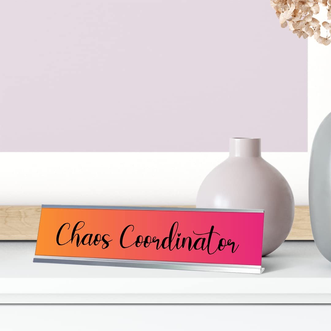Chaos Coordinator, Orange and Purple Novelty Office Gift Desk Sign (2 x 8&Prime;)