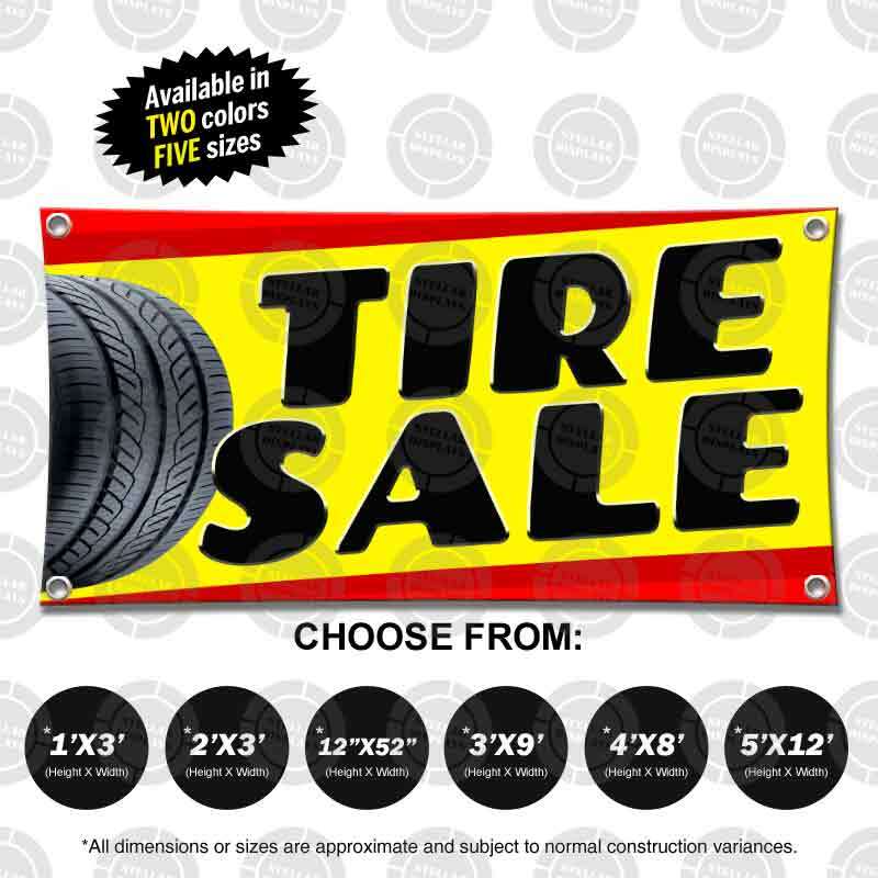 TIRE SALE Banner Service Sign Display Open Auto Mechanic Oil Brakes Wheels Rims