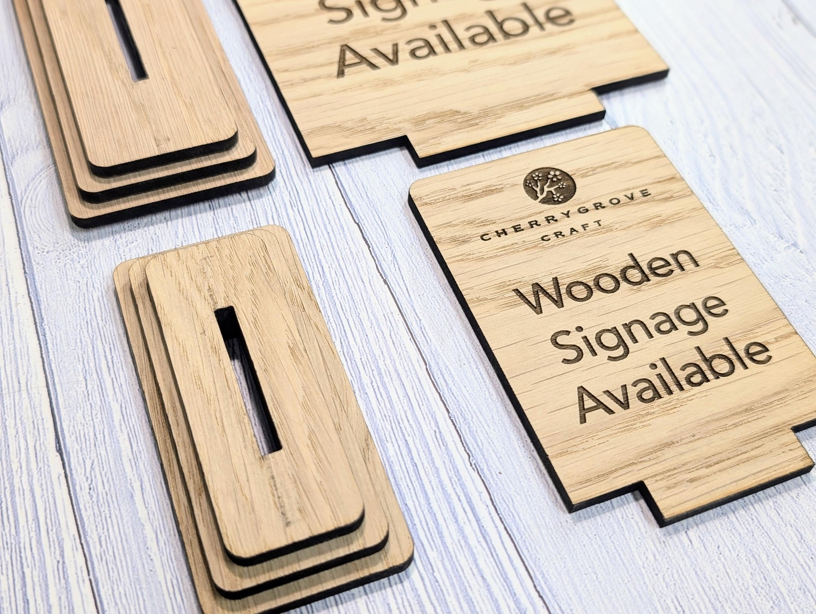 Personalised Wooden Table Signs – Custom Text, Logo, Freestanding, 2 Sizes