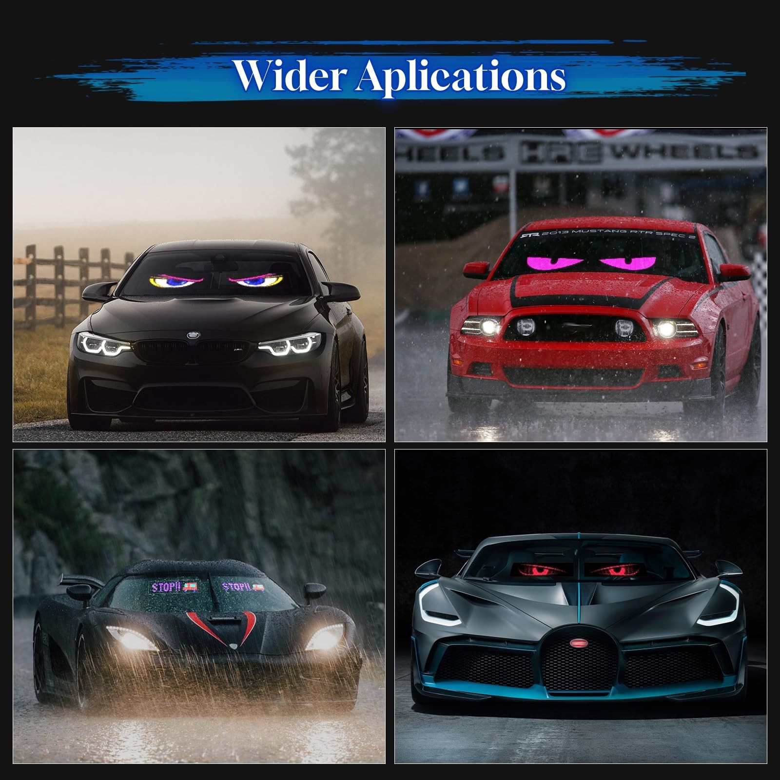 LED Sign for Car Devil&rsquo;s Eyes Light for Windshield APP Control Scrolling Disp…
