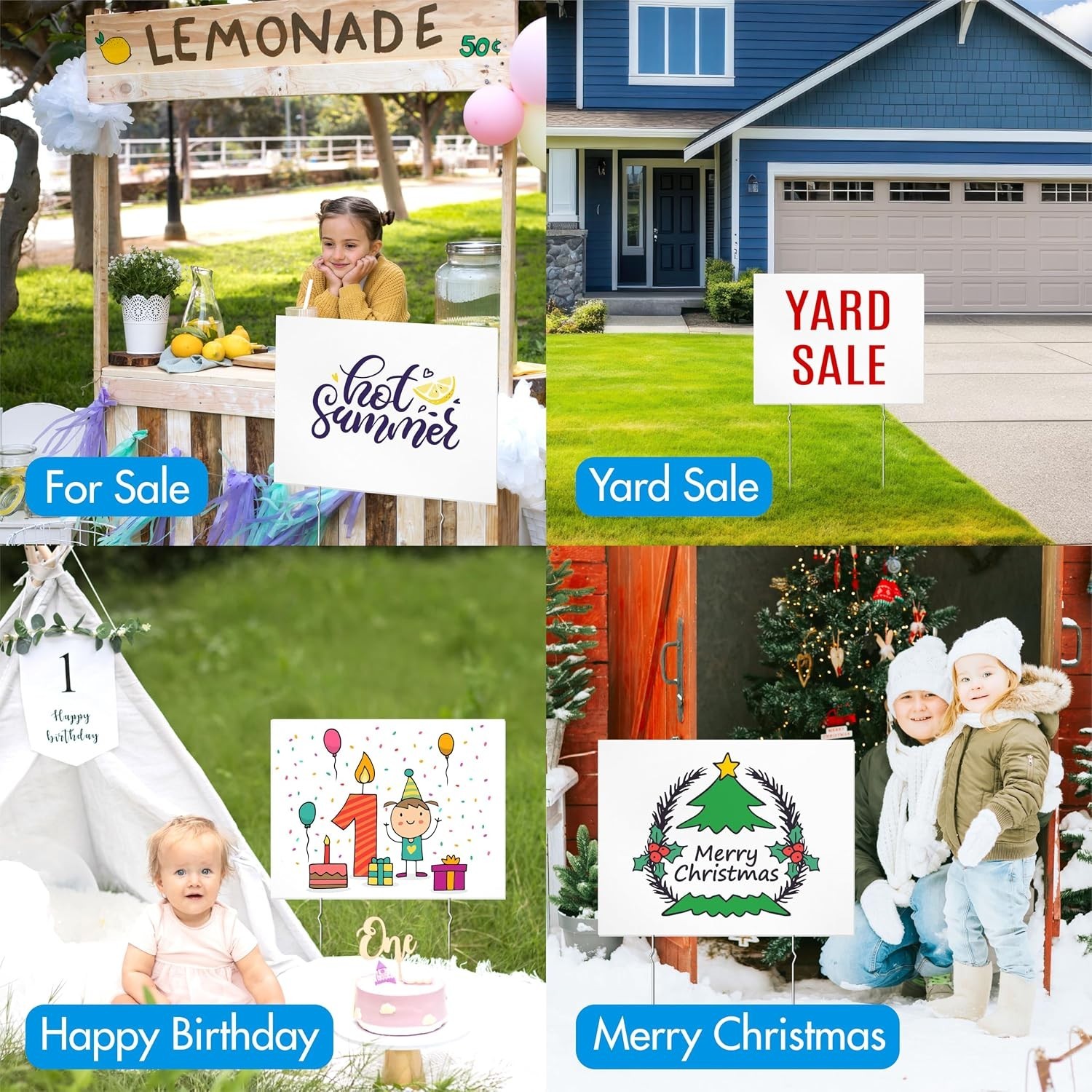 3 Pack Blank Yard Signs, Blank Unprinted Board Signs with 6 Metal Stakes, All…