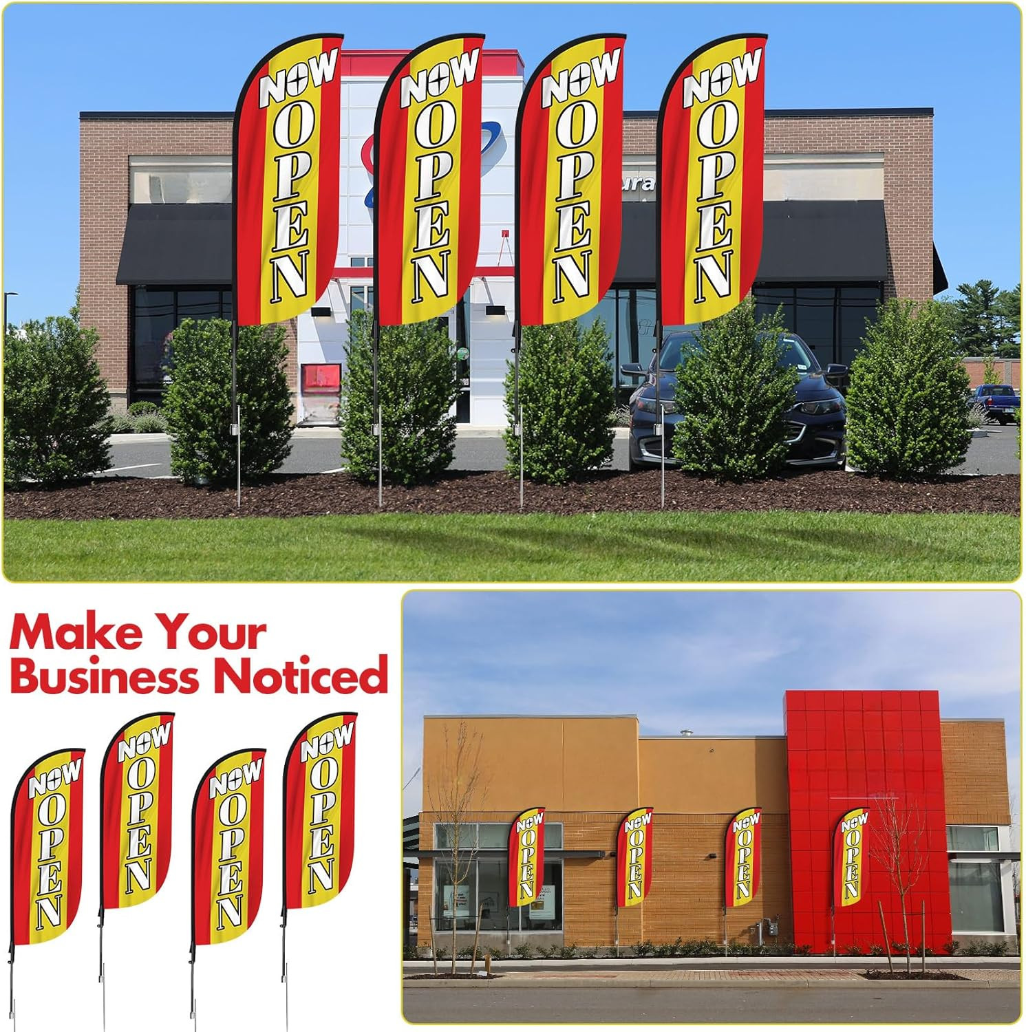7.2 Ft Open Feather Flag Kit – 4 Sets for Business Grand Opening (Red)