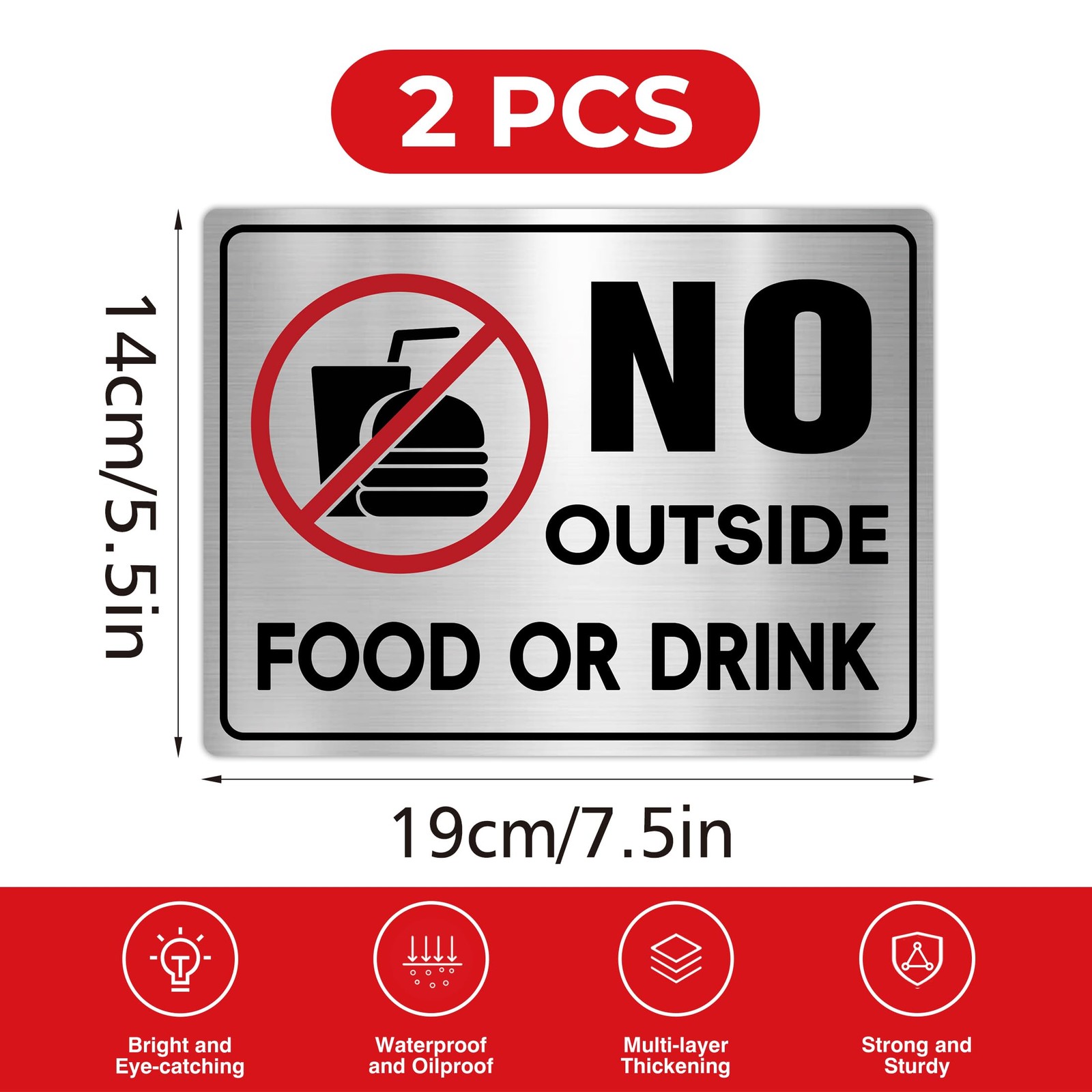 2PCS No Outside Food or Drink Sticker, Self-Adhesive Brushed Silver No Food o…