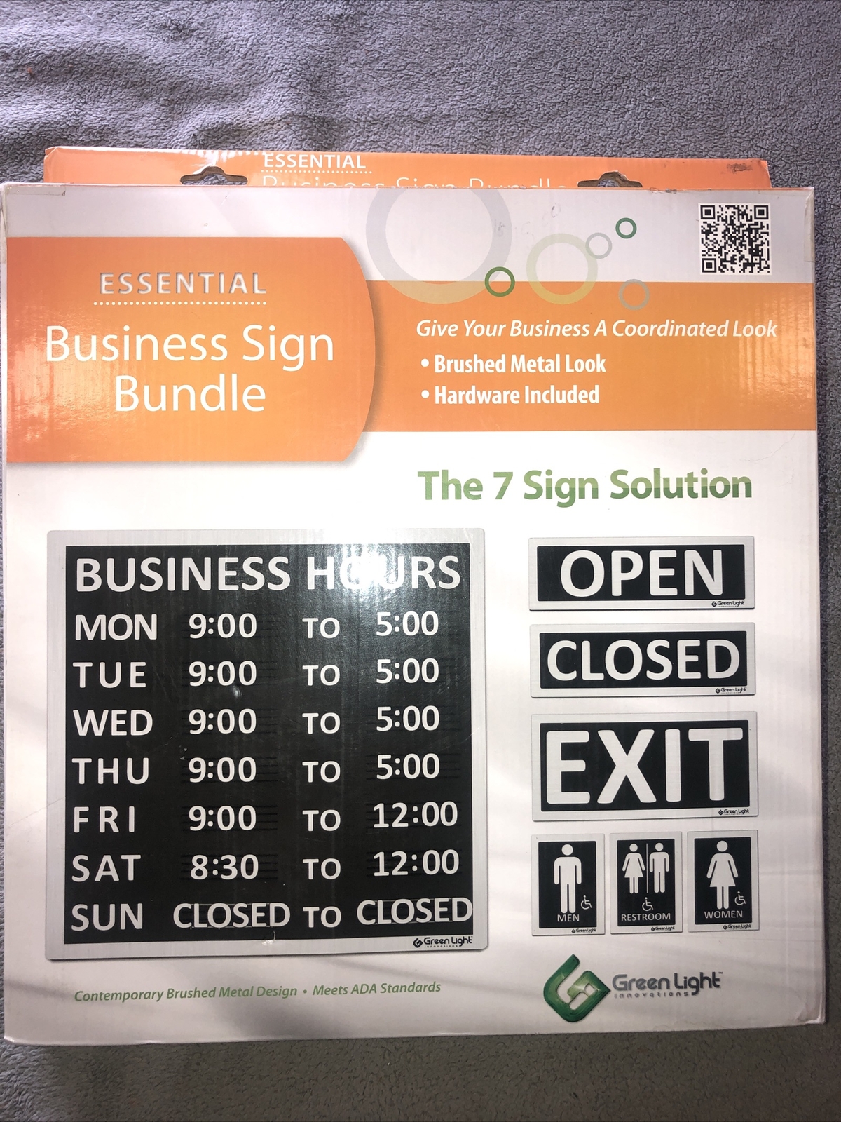 Essential Business Sign Bundle Brushed Metal Look 7 Signs in One Box NEW