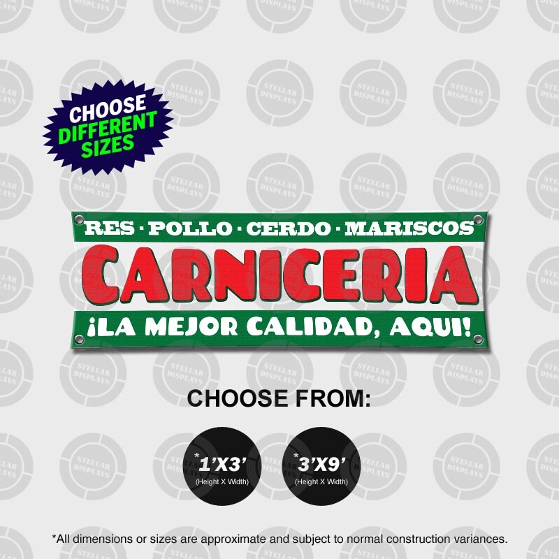 CARNICERIA Res Pollo Cerdo Mariscos Banner Open Sign Flag Lona Mexican Groceries