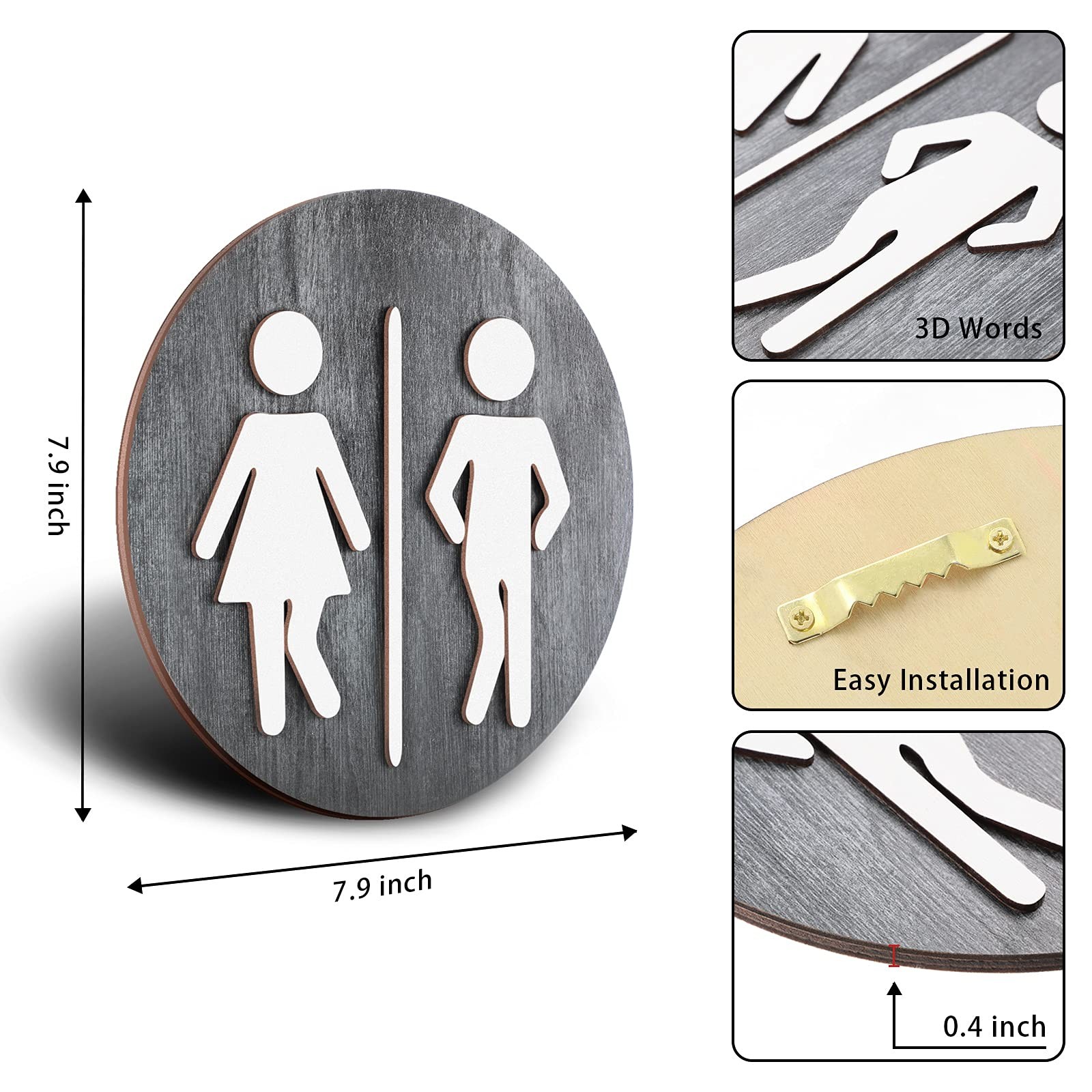 Wooden Bathroom Sign Unisex Restroom Rustic Men&rsquo;S and Women&rsquo;S Toilet Wall Signs