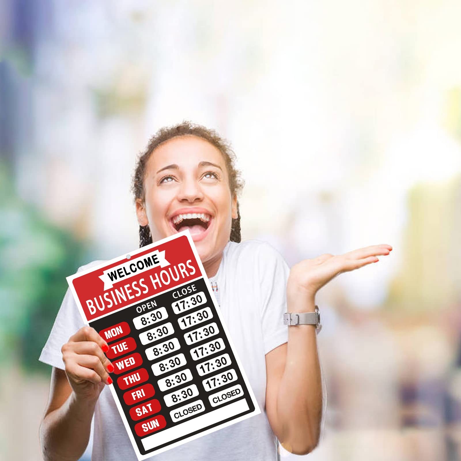 Business Hours Sign,Opening Hour Kit,Changeable Store 8×12 inches, Red