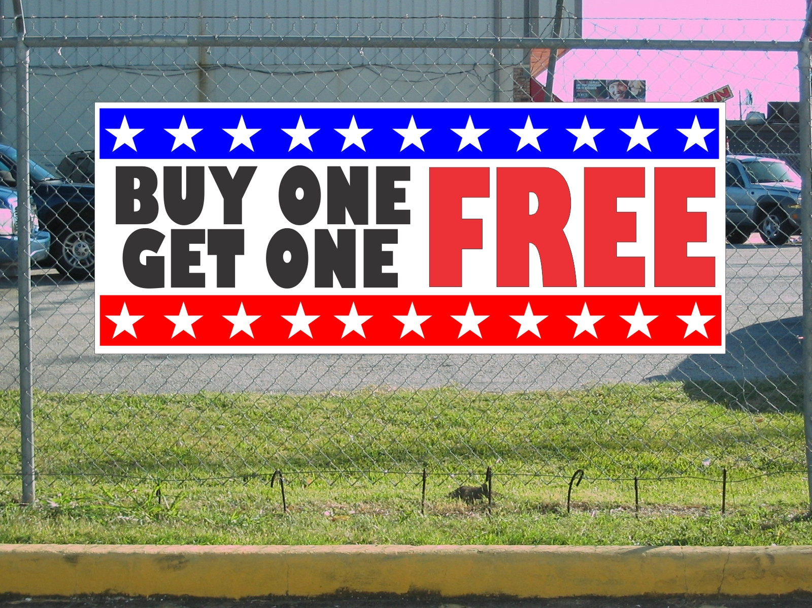 Stars & Stripes BUY 1 GET 1 FREE Banner Sign NEW 2X5