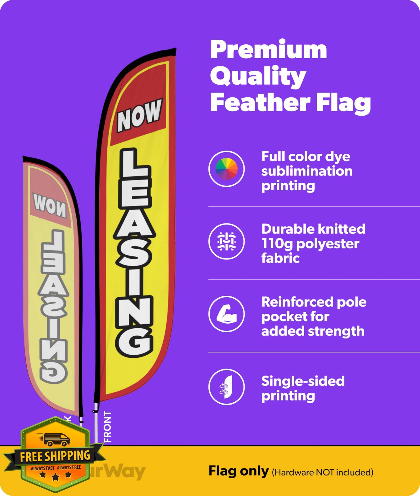 LookOurWay Feather Flag Now Leasing Yellow Red