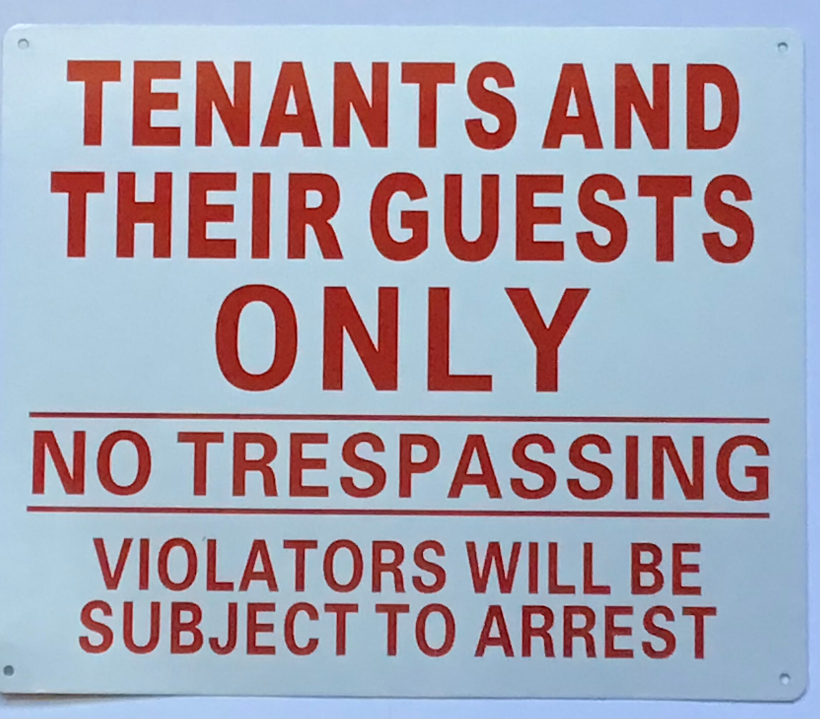 TENANTS AND GUEST ONLY SIGN, (10×12 White, Aluminum) -REF24-1027