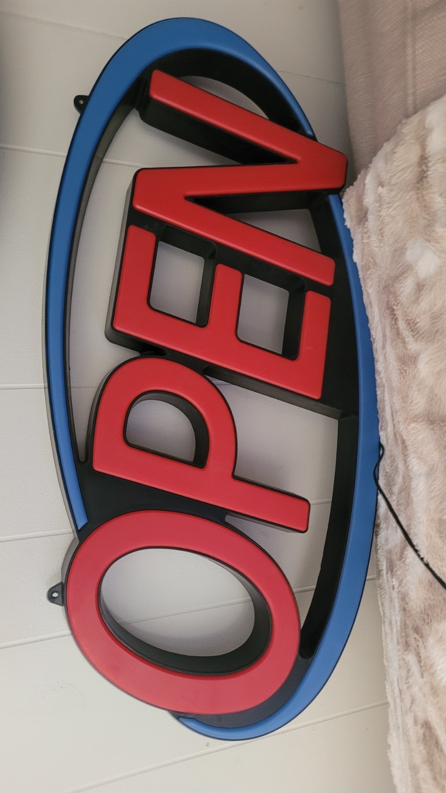 VPC B-209 LED Illuminated OPEN Sign Black Red Blue Border Hanging Retail