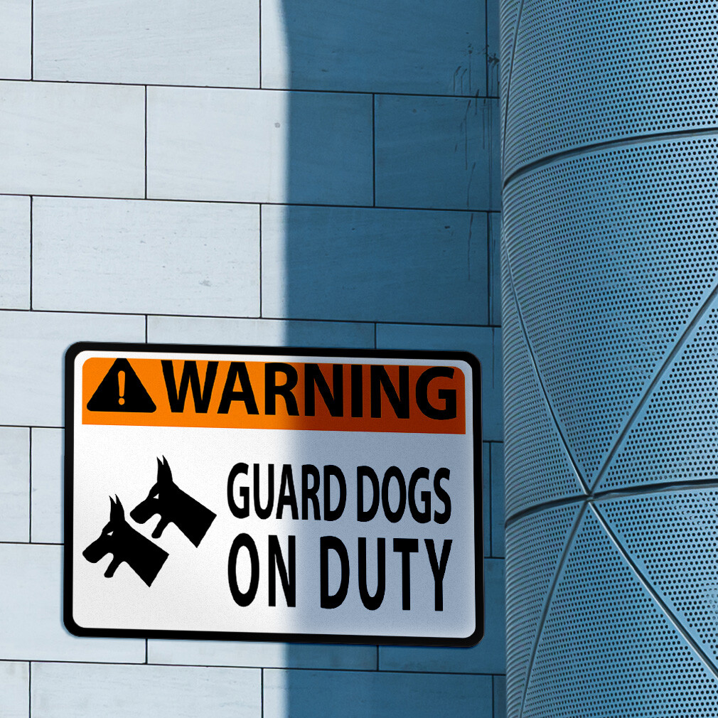 Aluminum Horizontal Metal Sign Warning Guard Dogs on Duty Safety