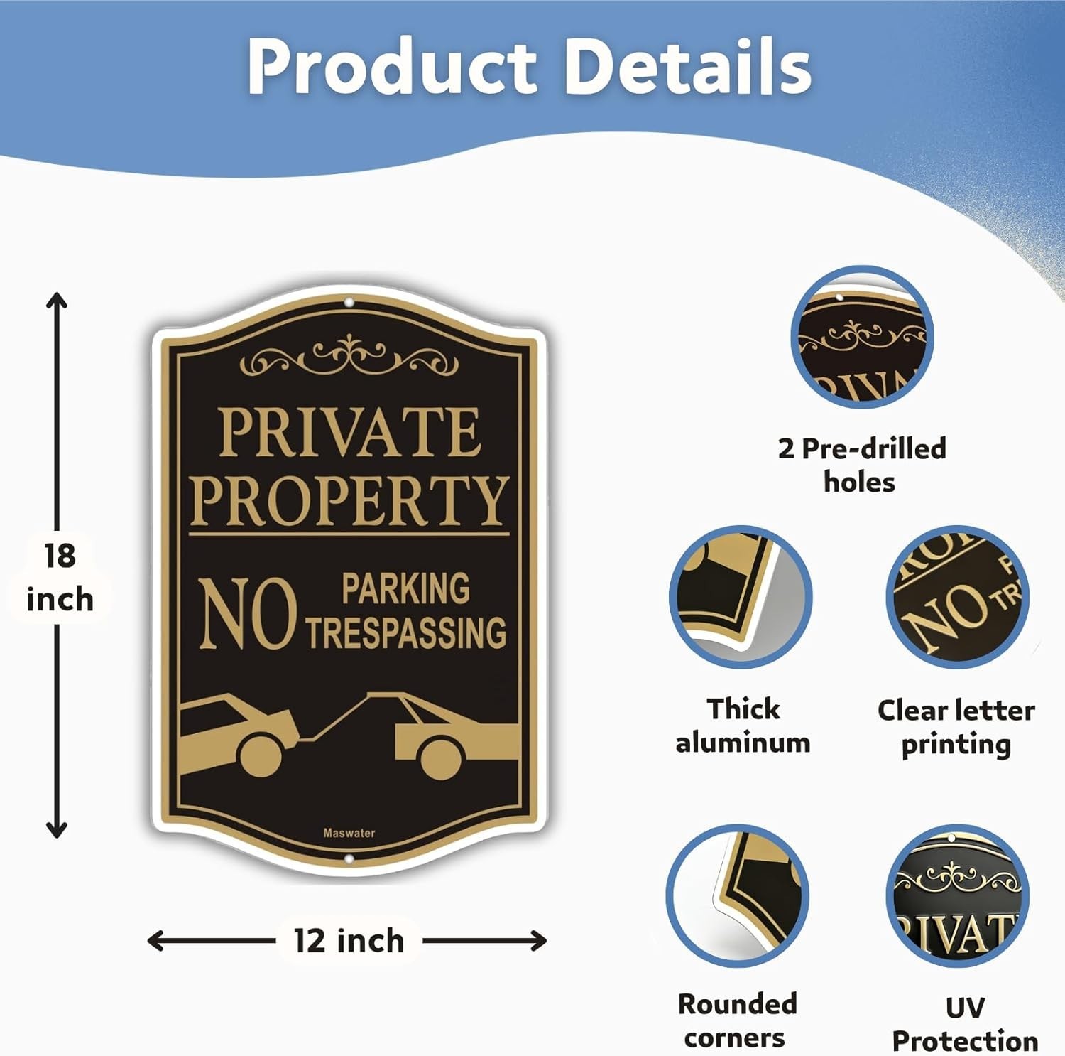 Private Property No Parking Signs – 2-Pack 12&Prime; x 18&Prime; Reflective & Waterproof