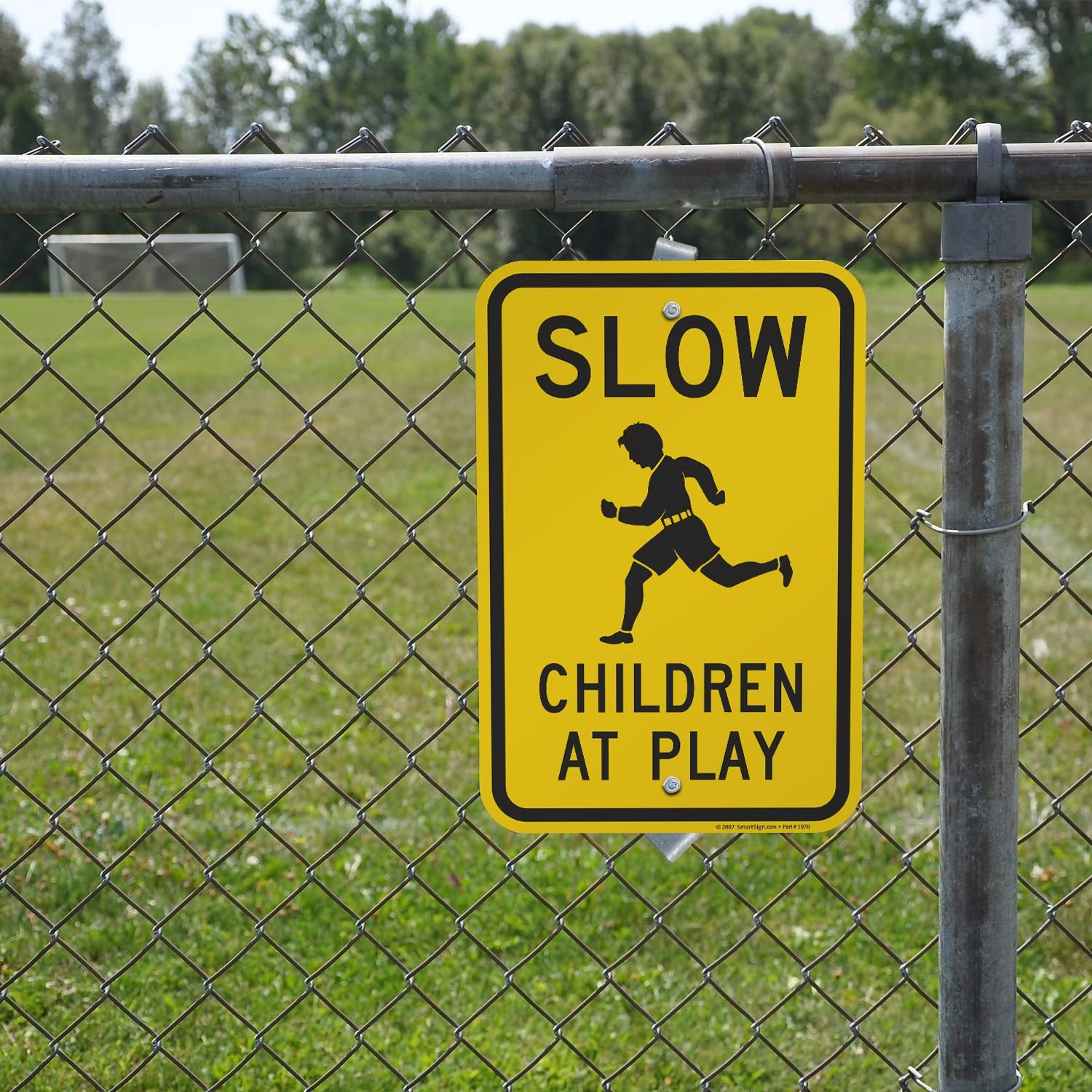 SmartSign 18 x 12 inch “Slow – Children At Play” Metal Sign, Screen Printed, 63