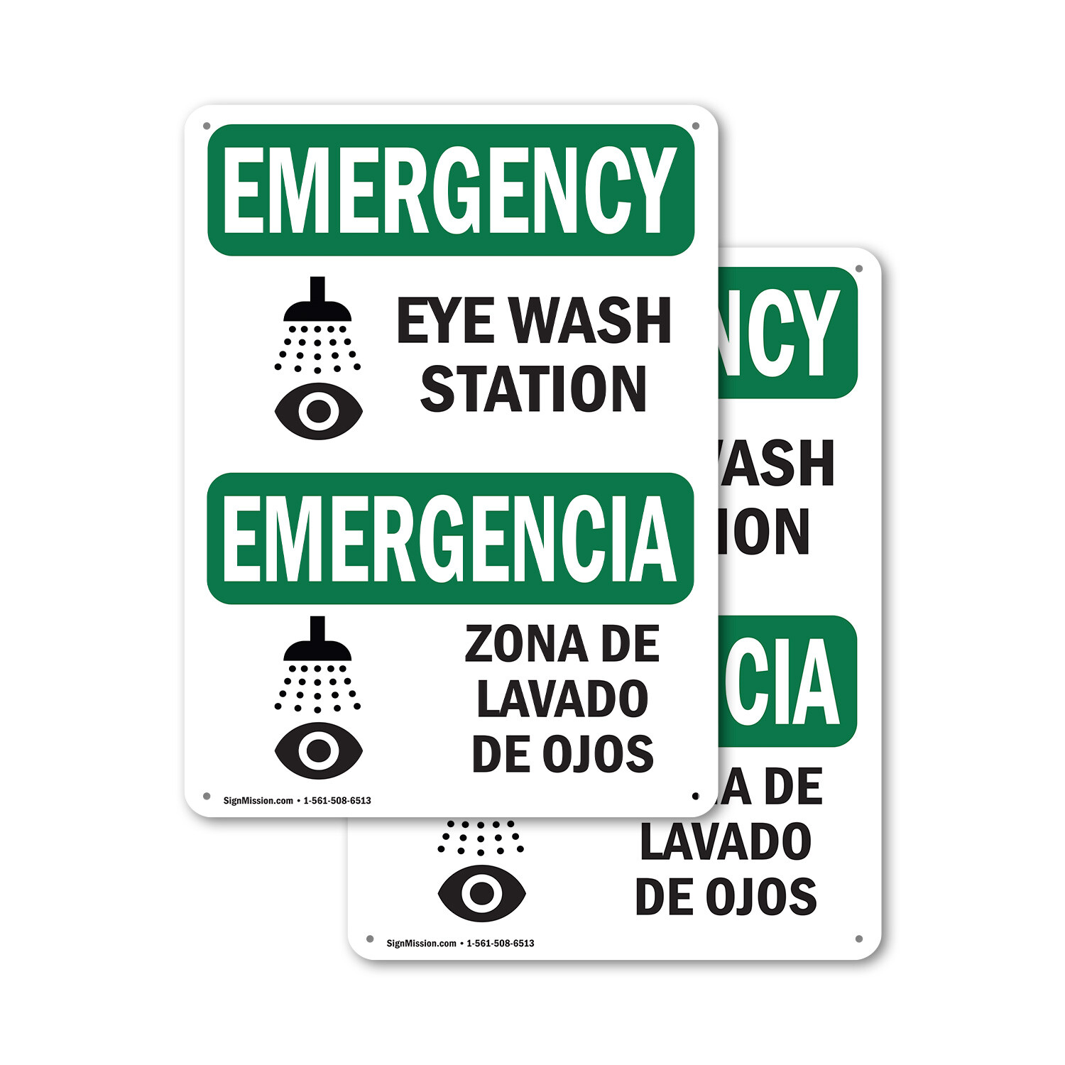 (2 Pack) Eye Wash Station Bilingual OSHA Emergency Sign Decal Metal Plastic