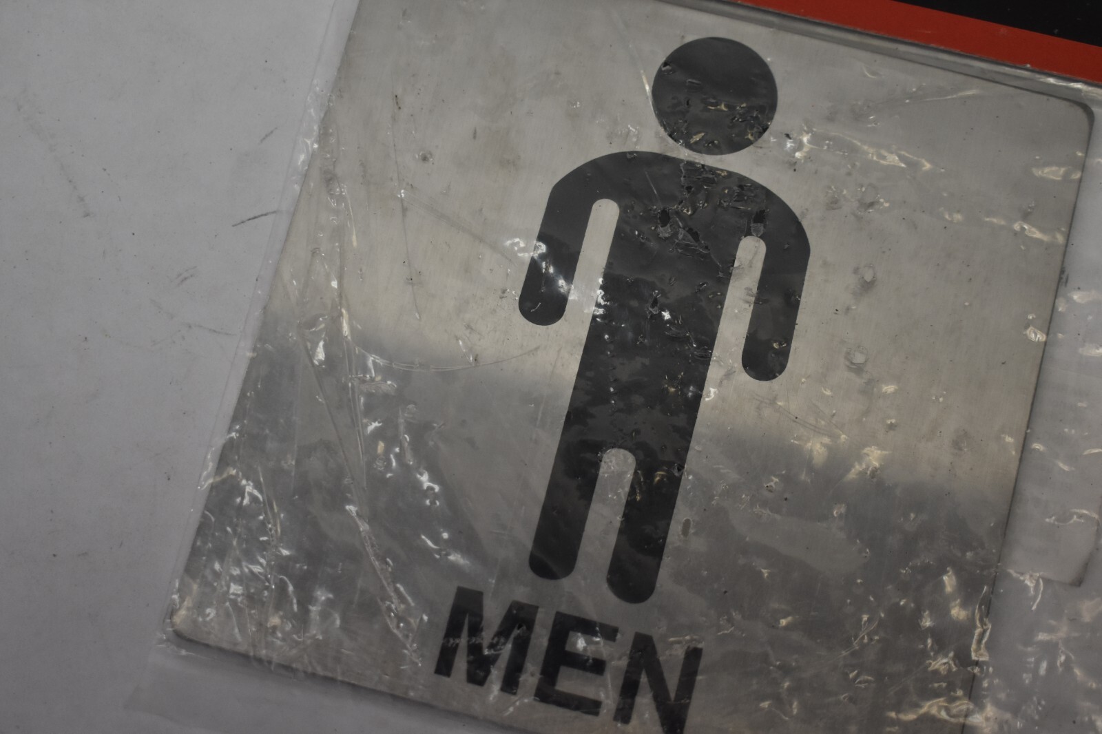 Lot of 3 TableCraft B10 Mens Restroom Signs Stainless Steel 5&Prime; x 5&Prime; Lightweight