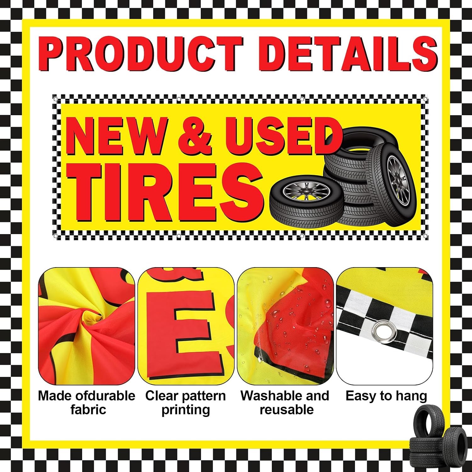 New and Used 6 ft Polyester Tires Banner Sign with Grommets Reusable Store