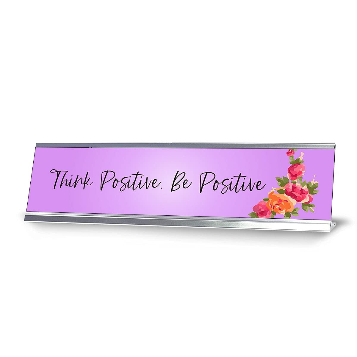 Think Positive. Be Positive, Purple Designer Desk Sign Nameplate (2 x 8&Prime;)