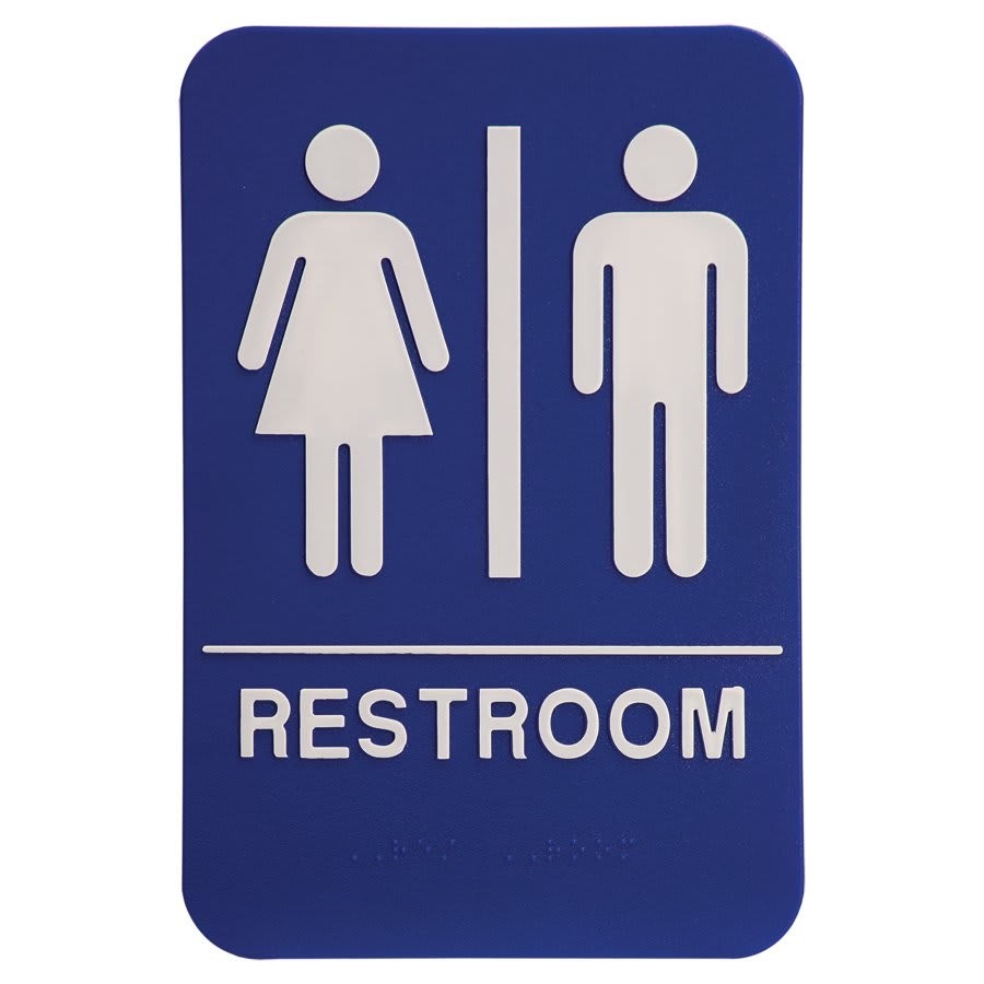ADA Unisex Restroom sign Blue with Braille Adhesive Backing Free Shipping