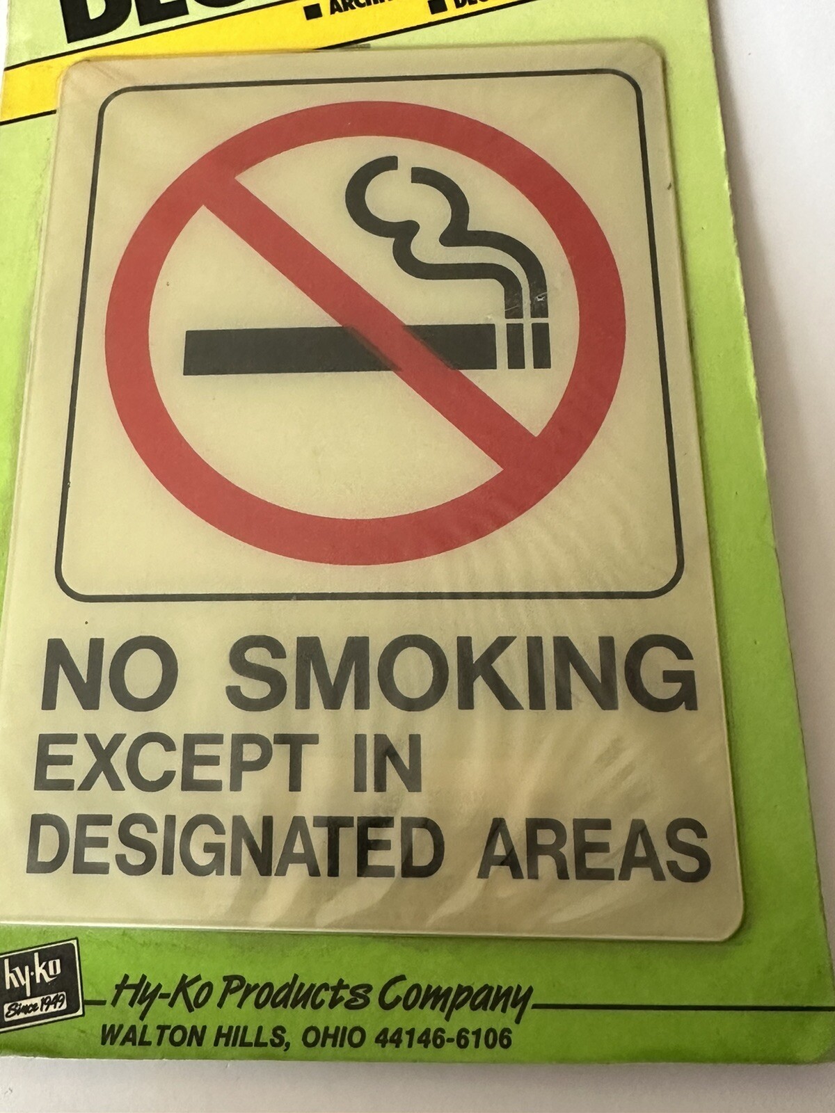 HY-KO Products No Smoking Deco Sign 5&Prime; X 7&Prime; Plastic Commercial