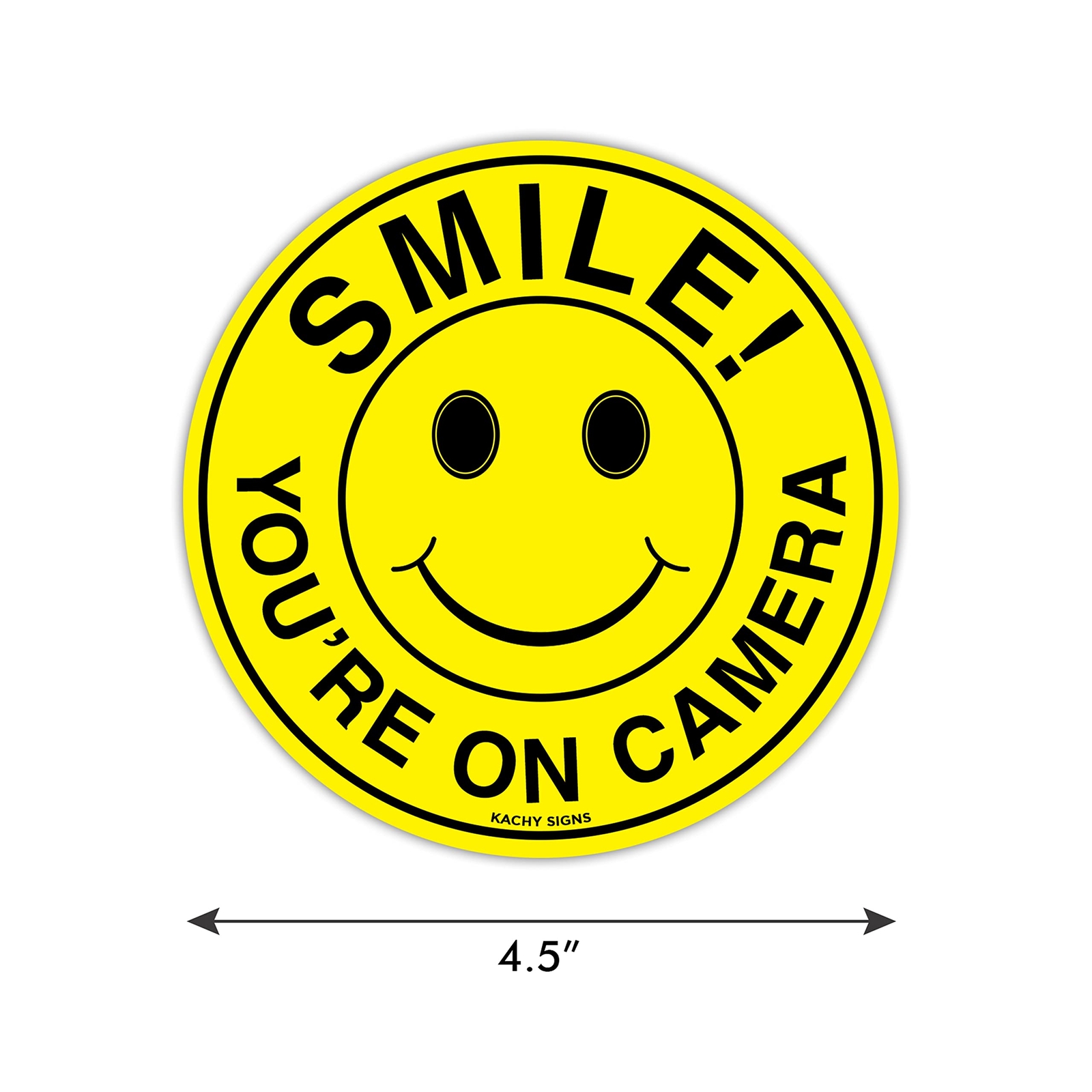 (Set of 5) Smile You&rsquo;re On Camera Stickers – 4.5&Prime; Circle – Durable Self Adhes…