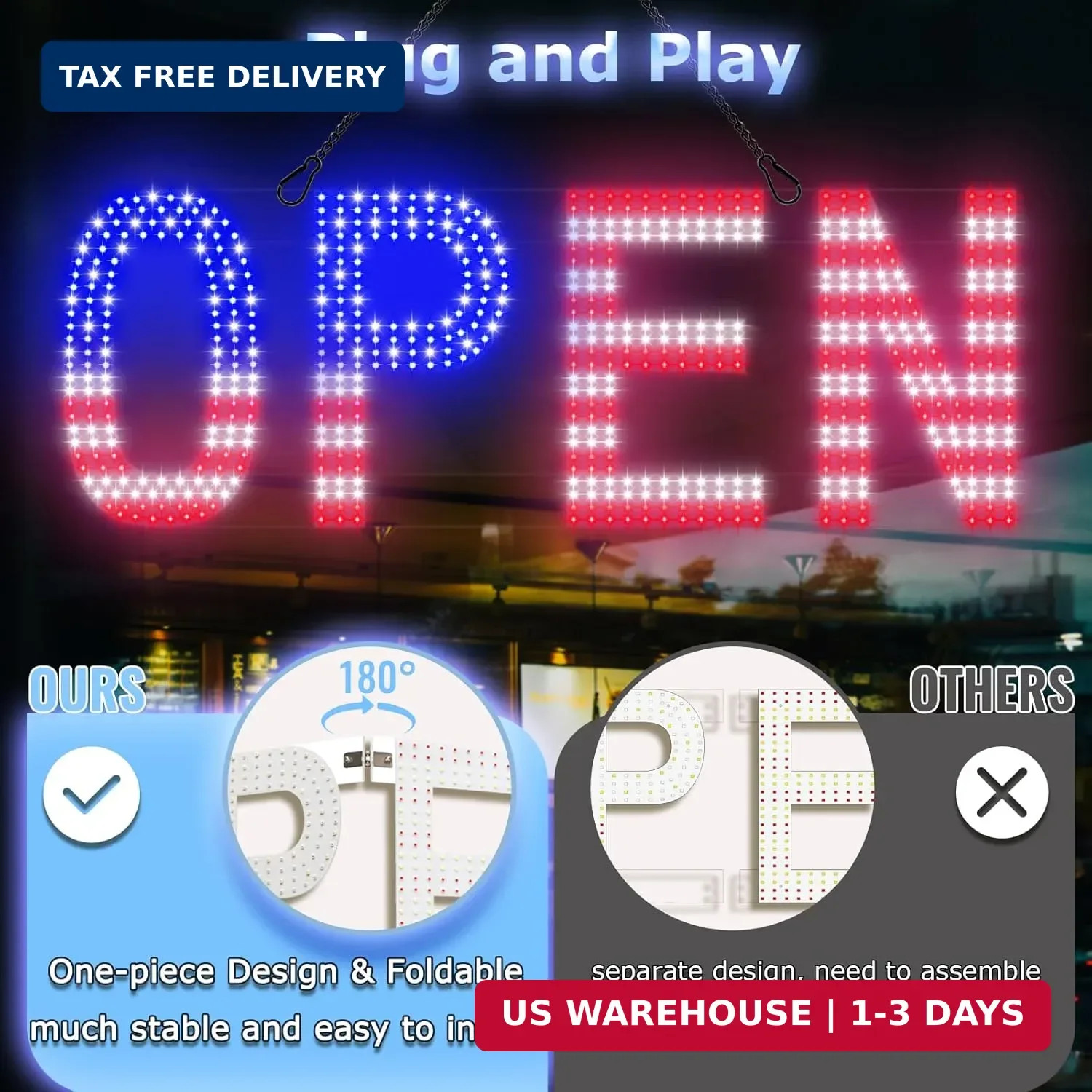LED Open Signs for Business, exTopGoal 30&Prime;x10&Prime; Large Bright Open Sign with Remot