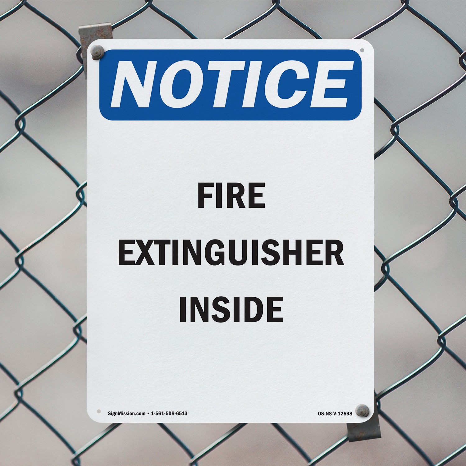 Fire Extinguisher Inside OSHA Notice Sign Metal, Plastic, Decal – 5 or 10 Pack