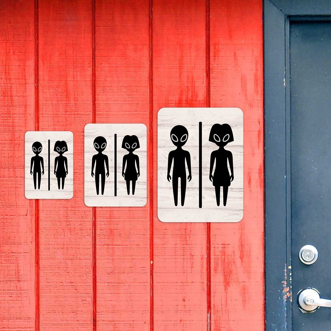 Portrait Round Plus – Fun Aliens Restroom Wall or Door Sign | Fun Restroom Sign