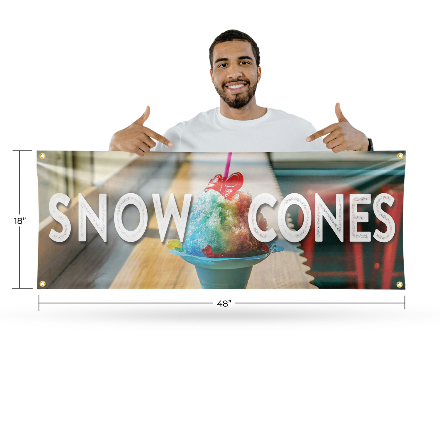 Snow Cones 13 oz Vinyl Banner Sign with Metal Grommets Heavy-Duty Single-Sided